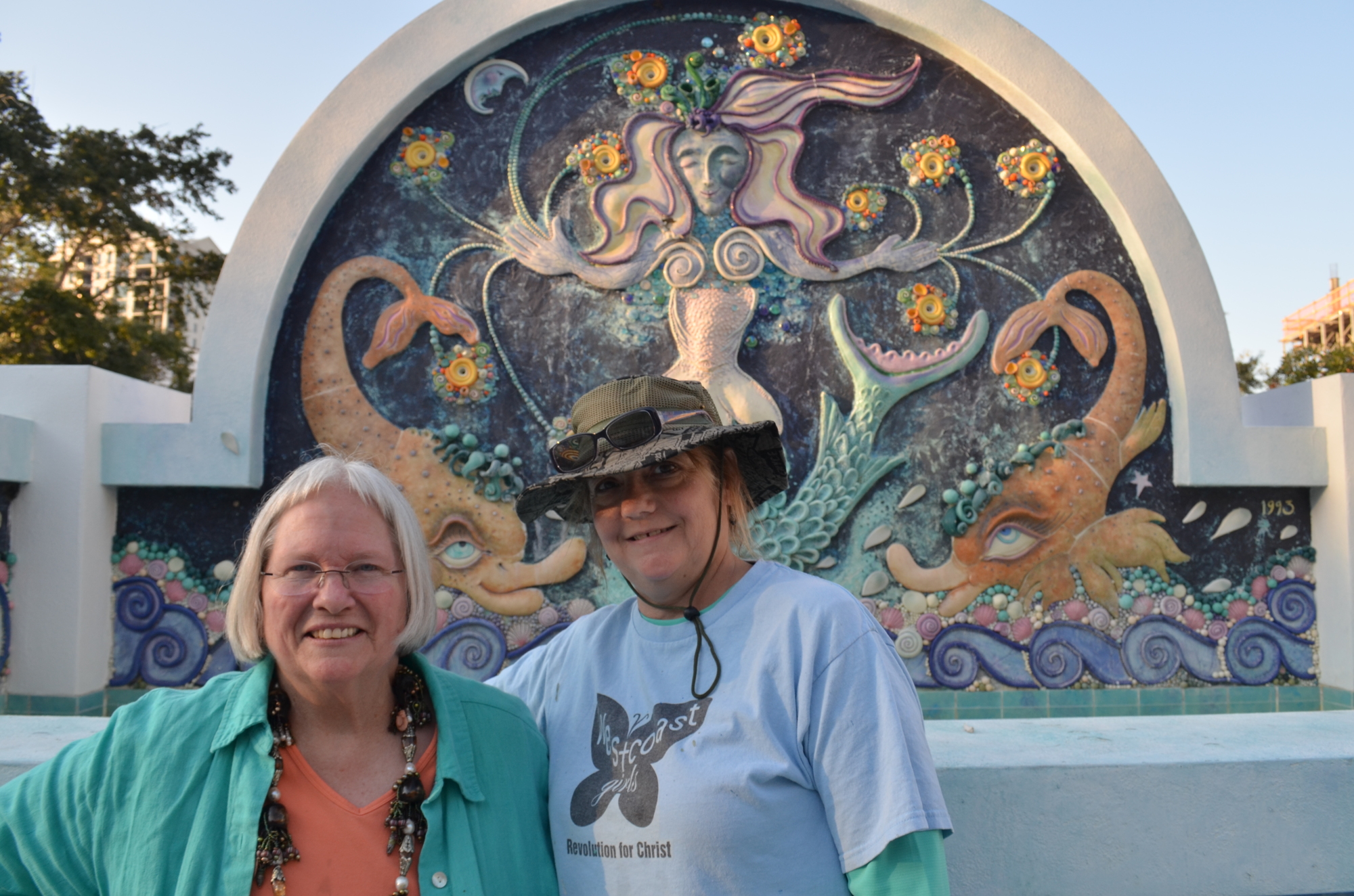 Artists Nancy Goodheart Matthews and Danielle Glaysher-Cobian are working to restore the fountain in Pineapple Park.