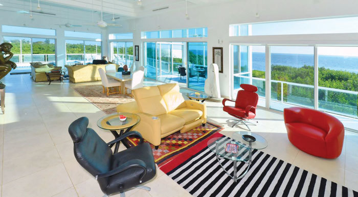 A view of the living room that so inspired King’s creativity. The view is northeastward, over Sarasota Bay.