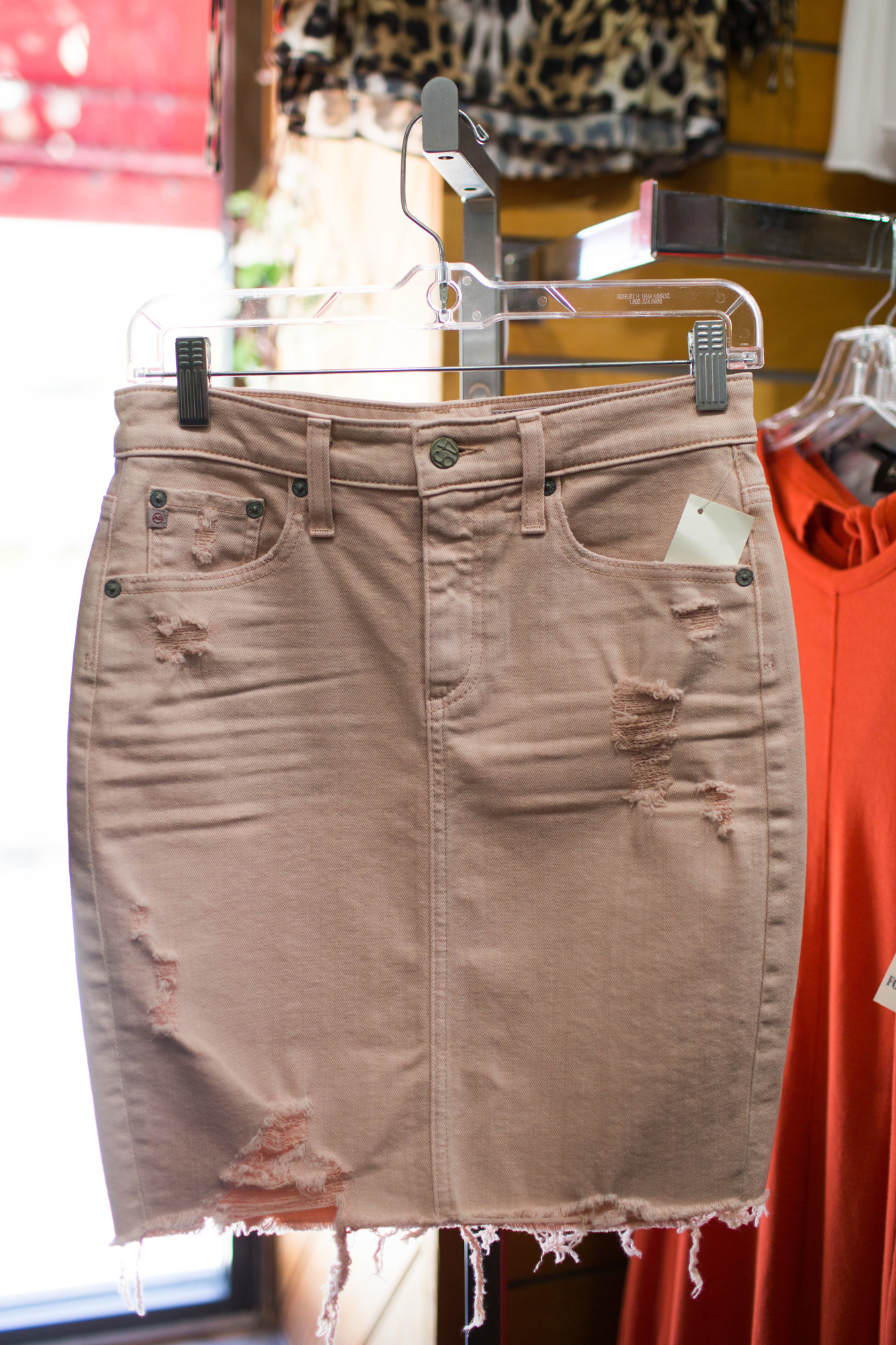 AG-ED Denim 10 years weathered rosy rouge, $170 at Foxy Lady Siesta Key