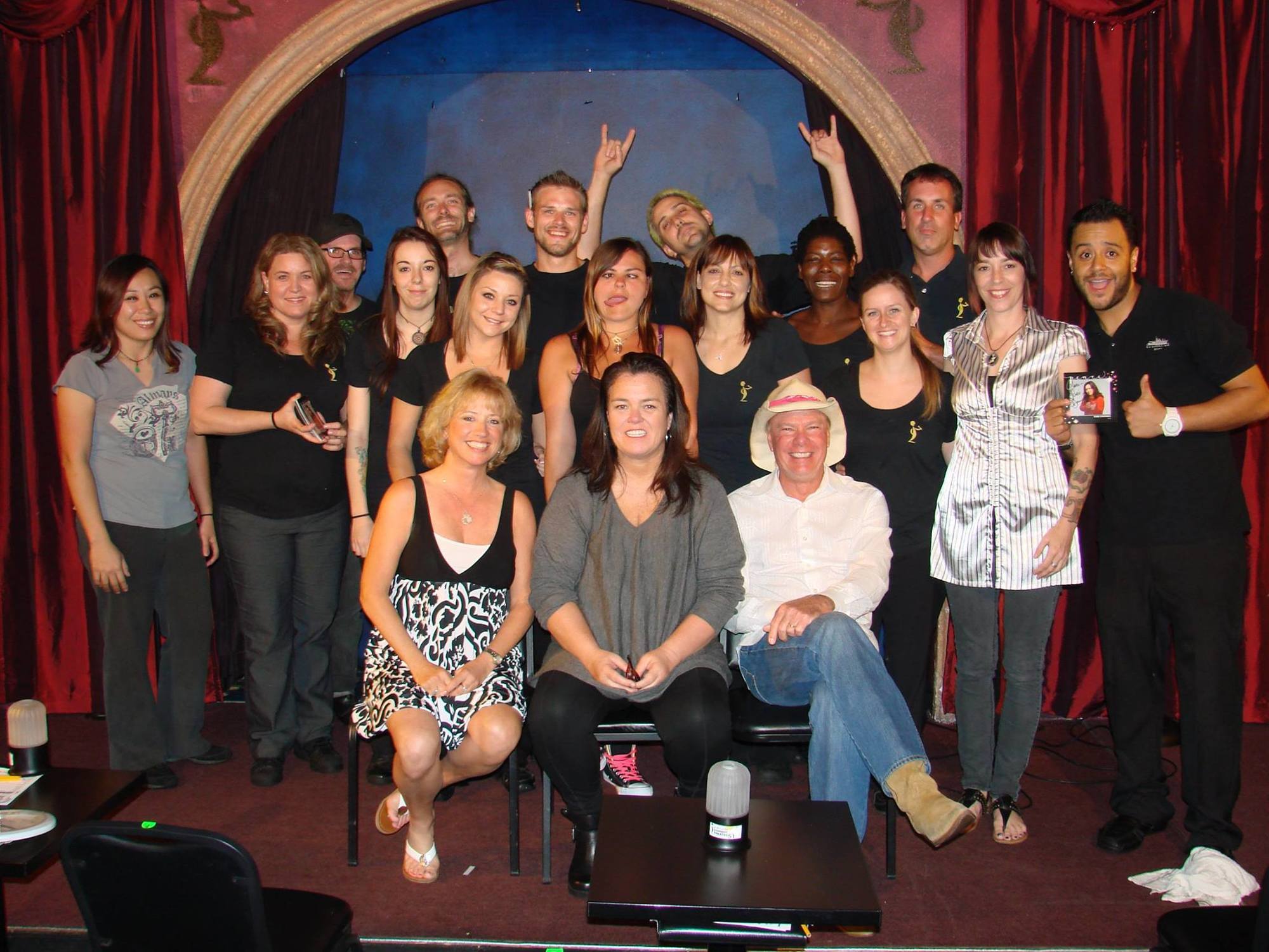 Comic Rosie O’Donnell, center stage, sits between Pam and Les McCurdy along with the theater’s staff when McCurdy’s was still housed at the former Teatro Movie Theater. Courtesy photo