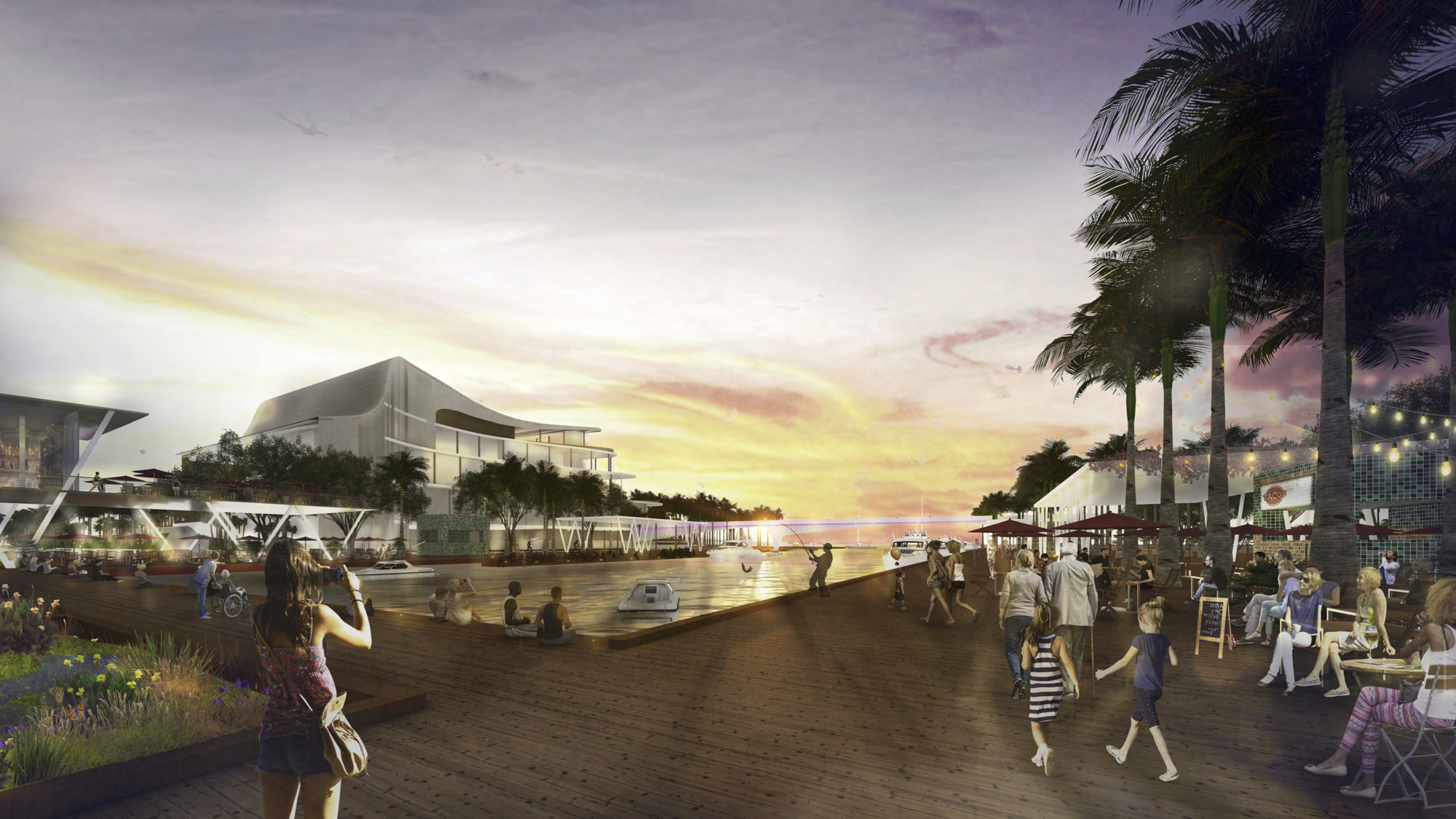 The canal district would include bay views and short-term spaces for boaters to dock and dine.