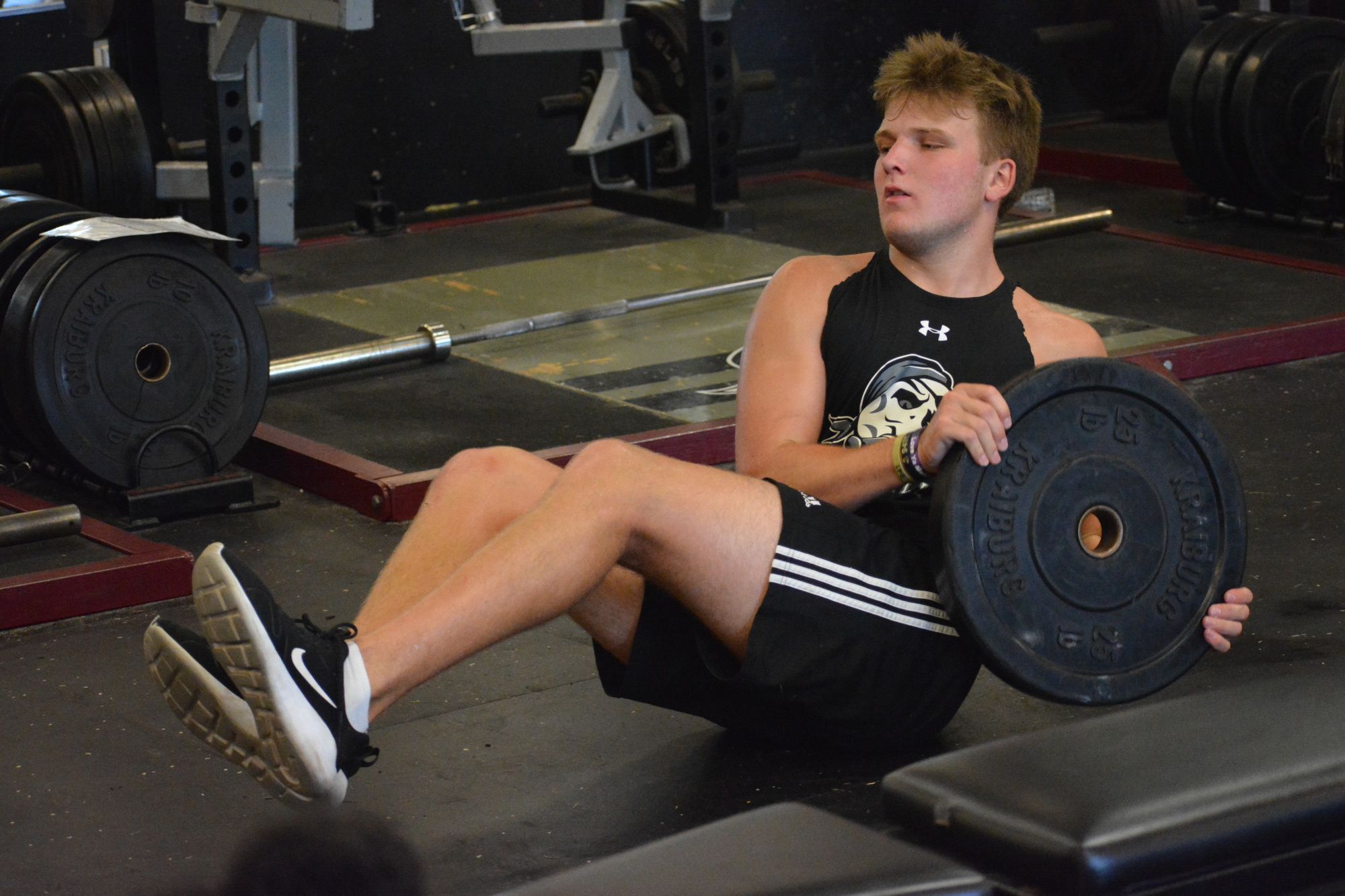 Braden River rising senior quarterback Bryan Gagg is put through his paces during offseason workouts.