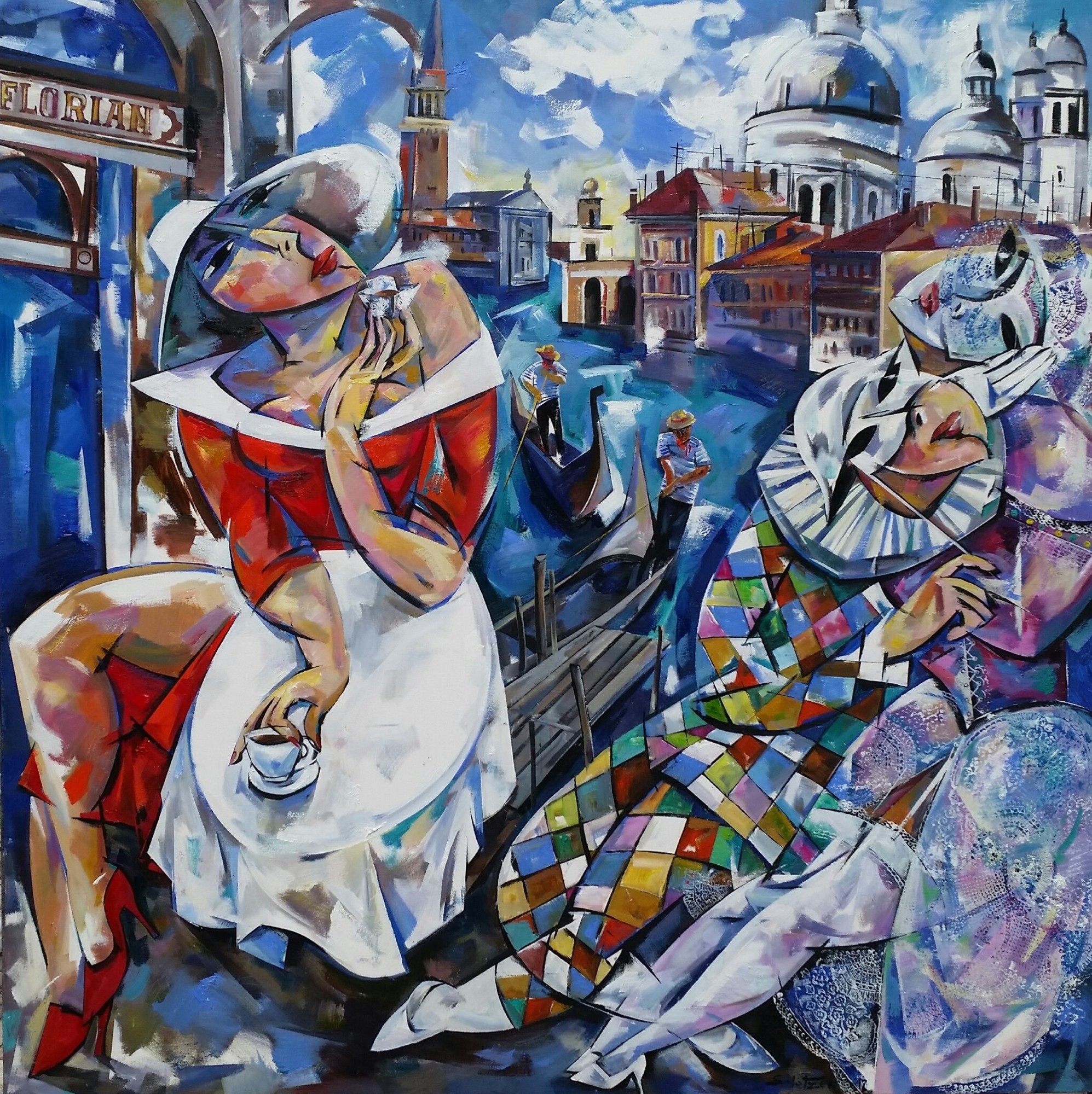 “Dream of Venice” depicts a woman observing Carnival in Venice, one of the themes on which Alexander Solotzew currently focuses. Courtesy image