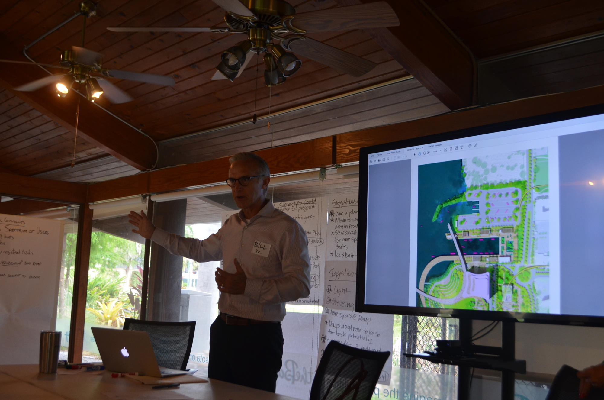 The Bay Managing Director Bill Waddill discusses the master plan at a meeting with boaters Tuesday.