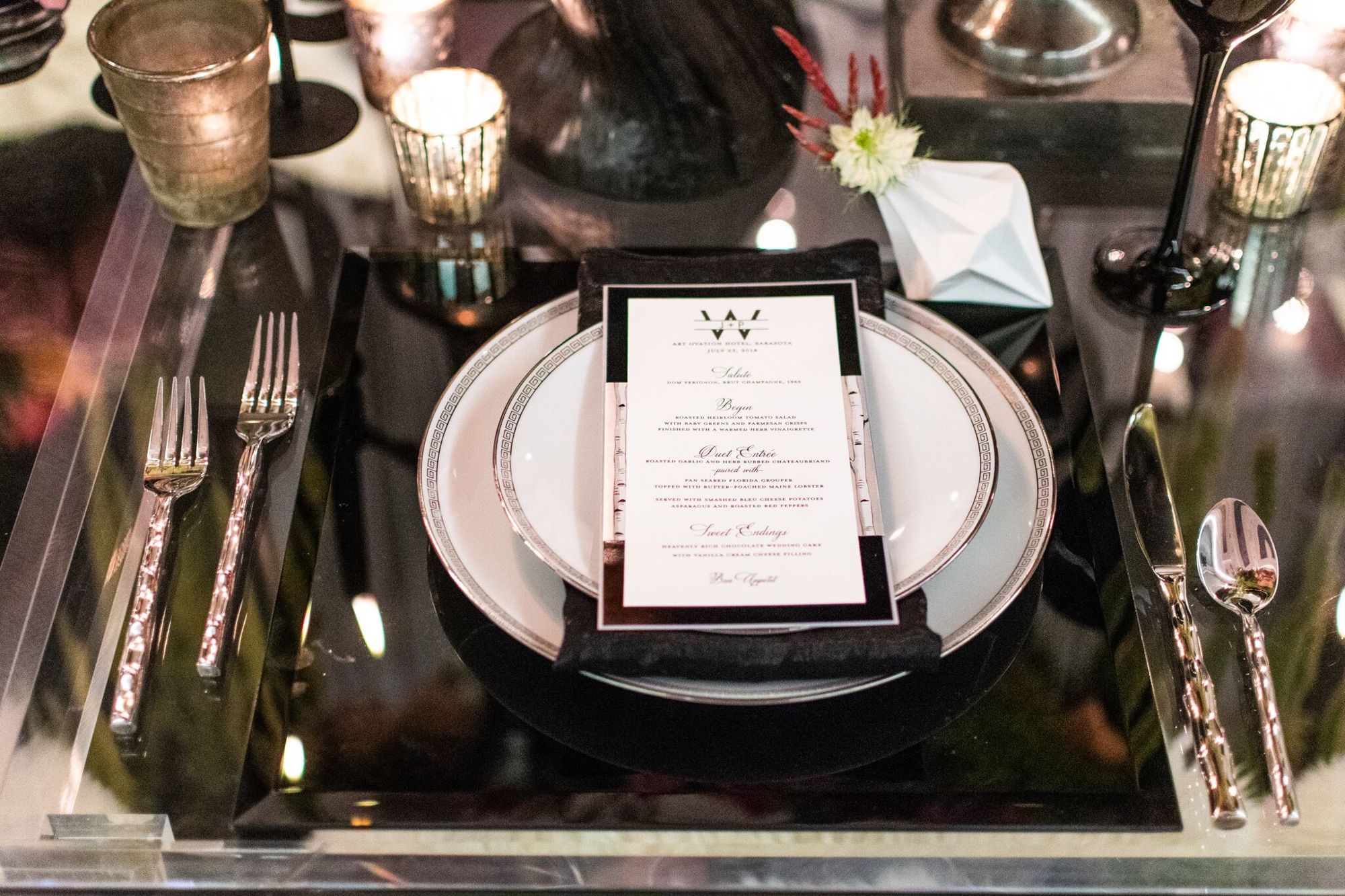This classic black and white color scheme has a modern twist thanks to So Staged and wedding planner Choreographed Events. Photo courtesy of Dylan Jon Wade Cox Photography 
