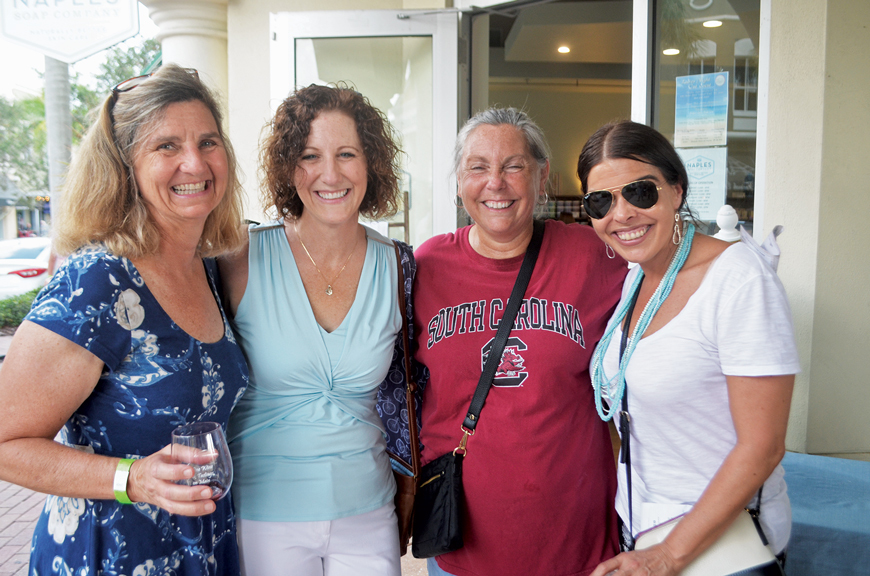 Lakewood Ranch’s Sam Robinson, Christine Sket, Sue Sgro and Katy Carrigan say they loved the social aspect of Wine Walk Wednesday.