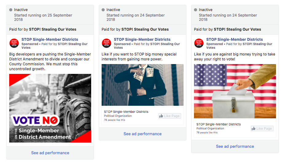 The STOP! Stealing Our Votes ads state developers are backing the single-member district amendment. Supporters of the amendment rejected that notion.