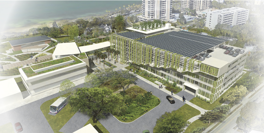 In 2017, Selby Gardens shared this rendering depicting the parking garage and other elements of the master plan. The building configuration has been adjusted since then.