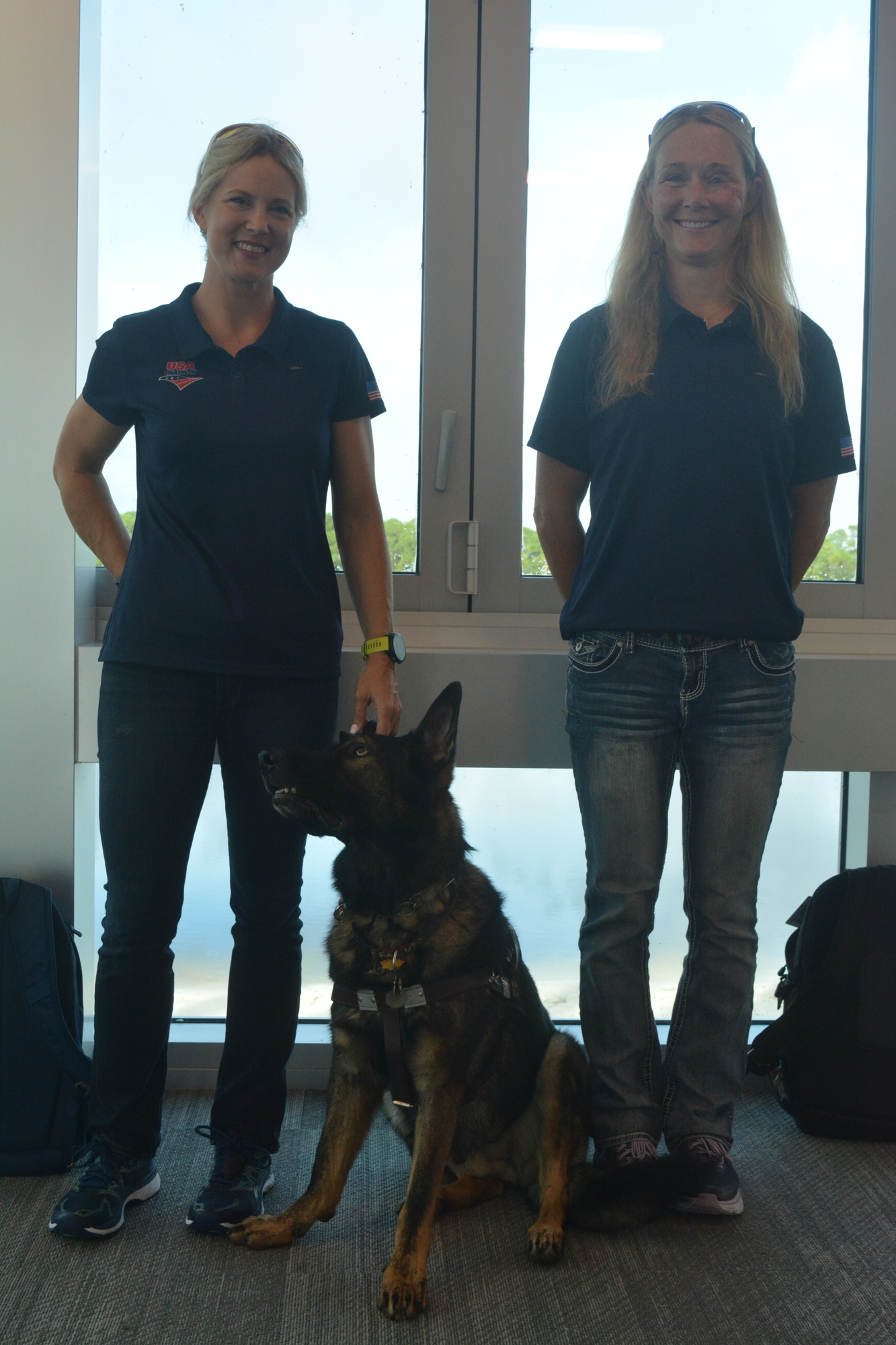 Amy Dixon and Kirsten Sass, seen with guide dog Woody, won the 2017 Sarasota-Bradenton Triathlon Festival's Paratriathlon Visually Impaired division, and were back for more in 2018.