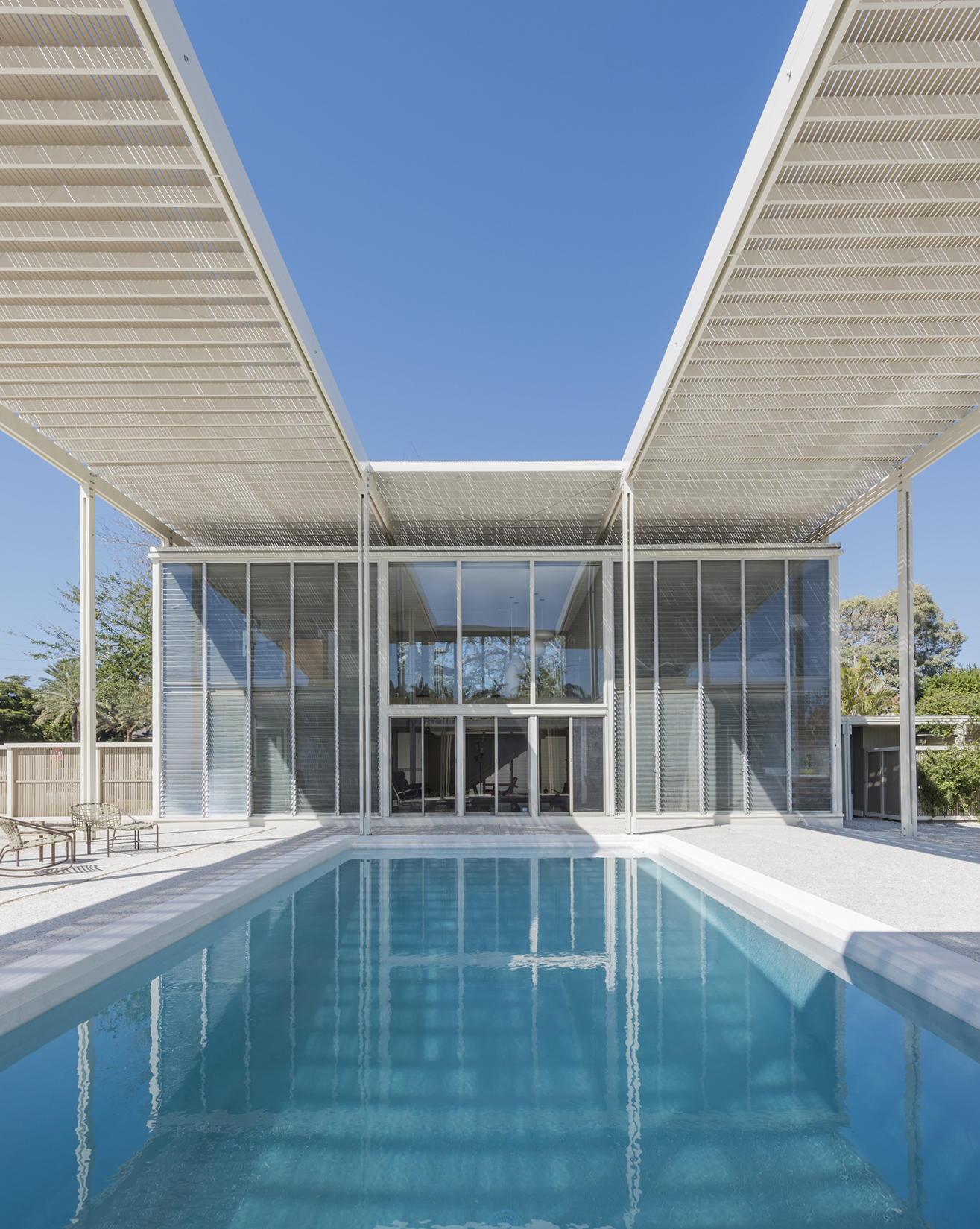 In 2015 a full umbrella over the Umbrella House pool was painstakingly rebuilt by Hall Architects. Courtesy image 