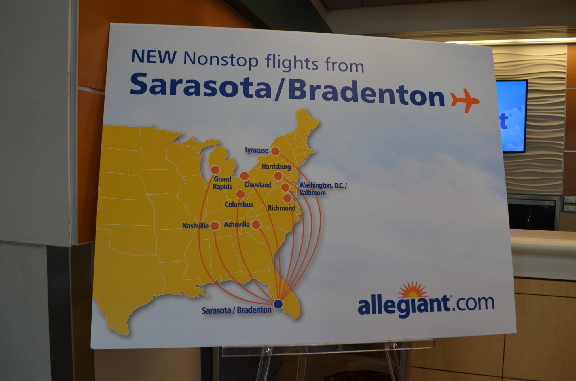 A map displays the new twice-weekly routes Allegiant will offer in 2019.