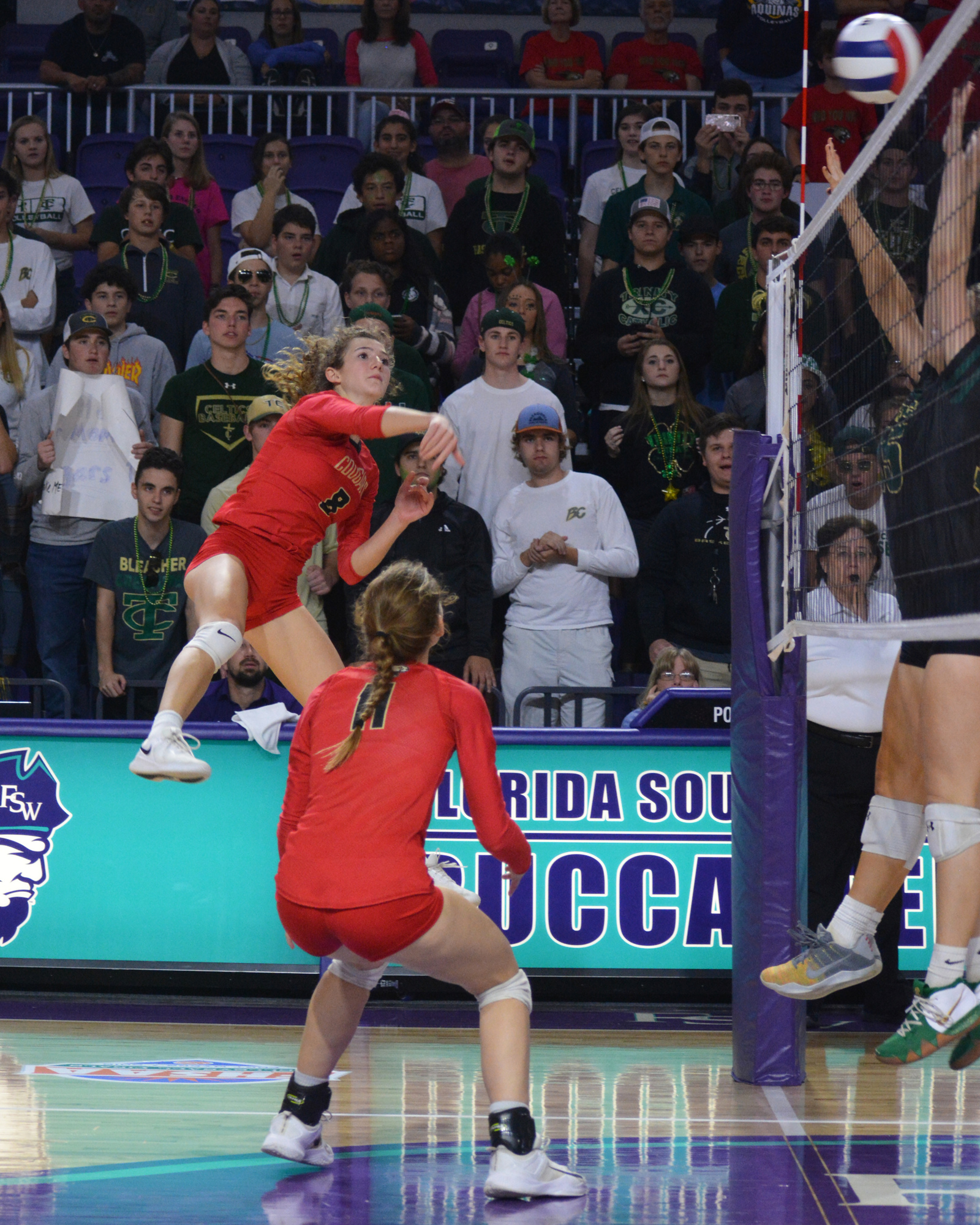 5. Cougars junior Sophia Hritz leaps for a kill attempt in the state title game, which the program reached for the first time. She finished with 12 kills.