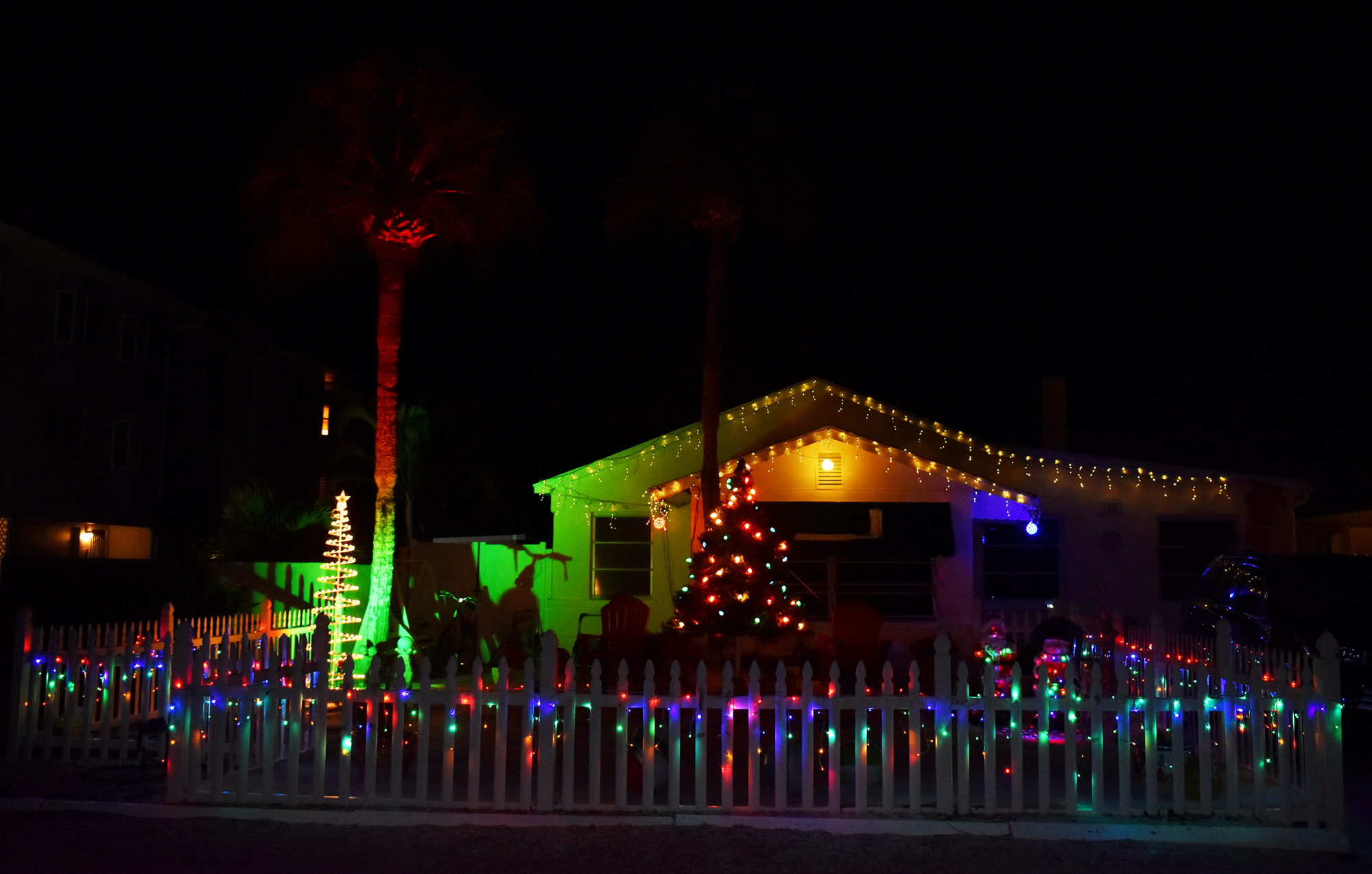 This one was one of the few houses near Lido Beach we saw lit up. It features a snowman, Christmas tree and Santa Claus.