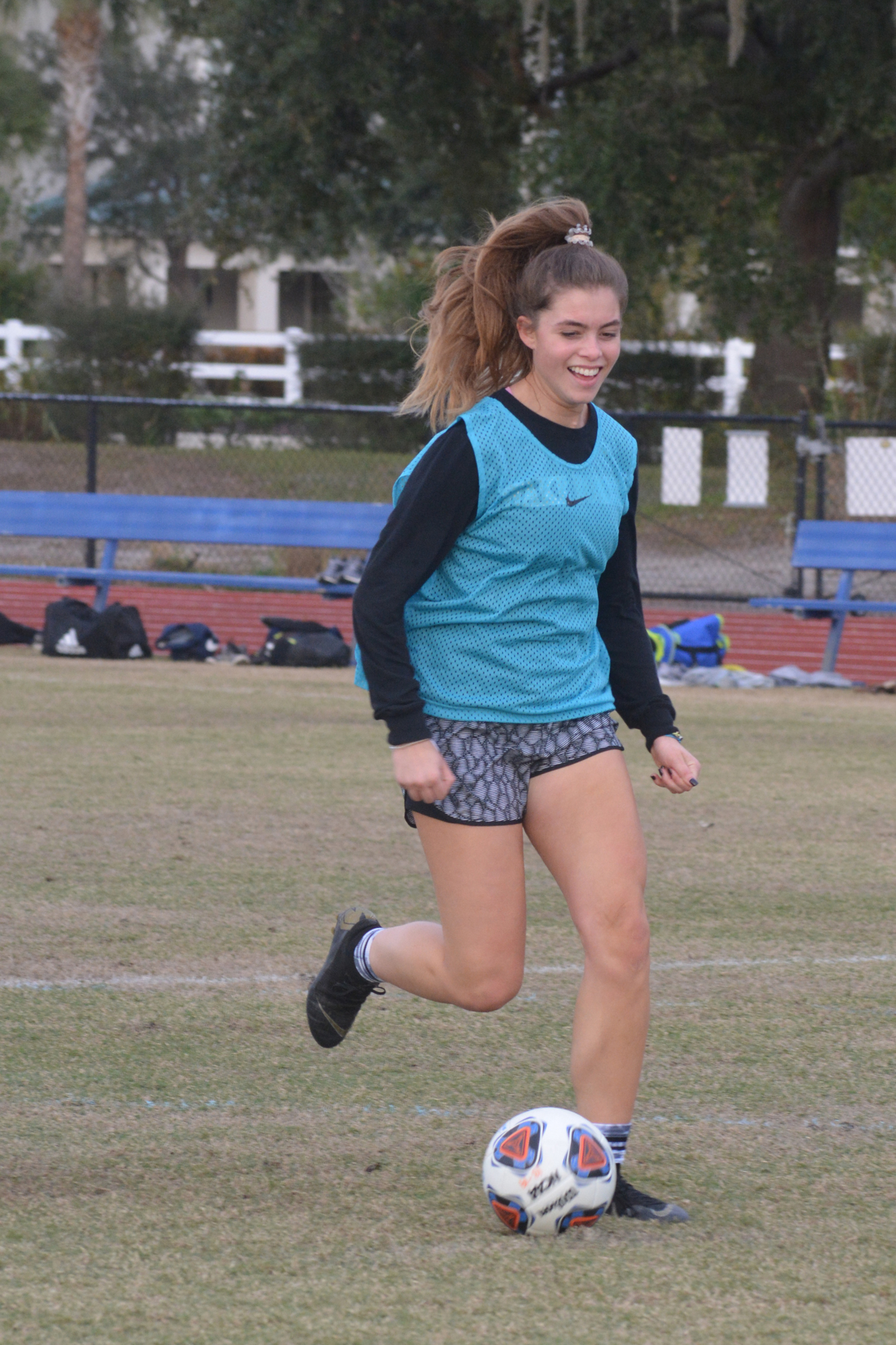 ODA senior midfielder Madisyn Opstal, who has signed with Wake Forest University, takes a run at the net during practice. She has six goals and eight assists through five games, as of Dec. 13.