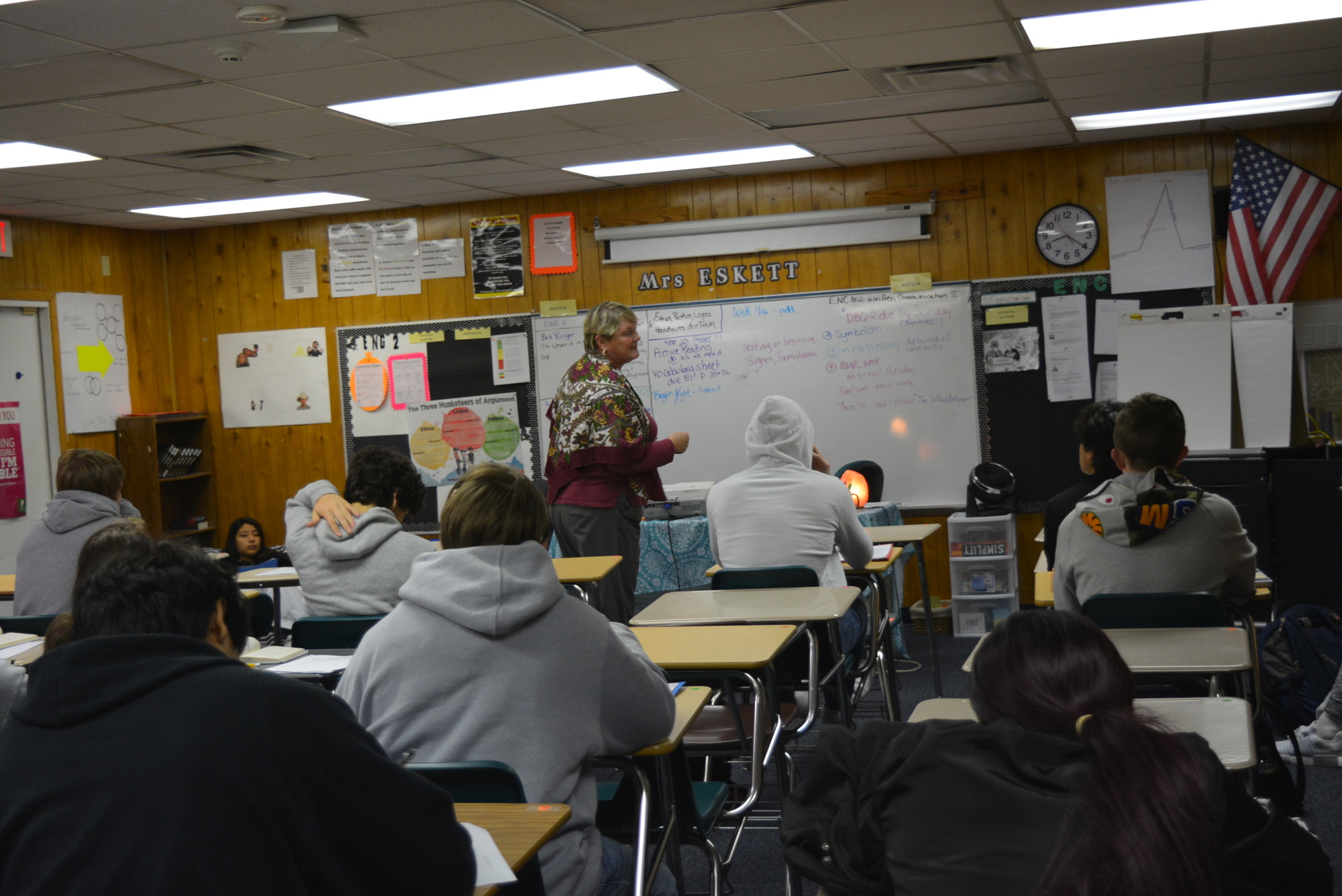 English teacher Mary Ellen Eskett instructs in a portable at Lakewood Ranch High School.