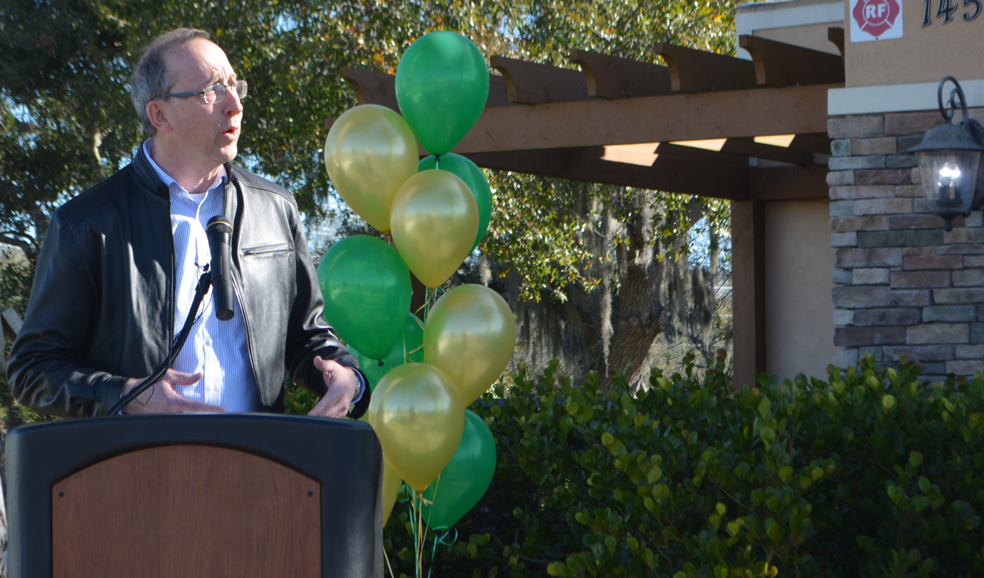 Terry Kirschner, the land development manager for Lennar, addresses the crowd during a press conference for the new Sheriff's Department substation in Lakewood Ranch.