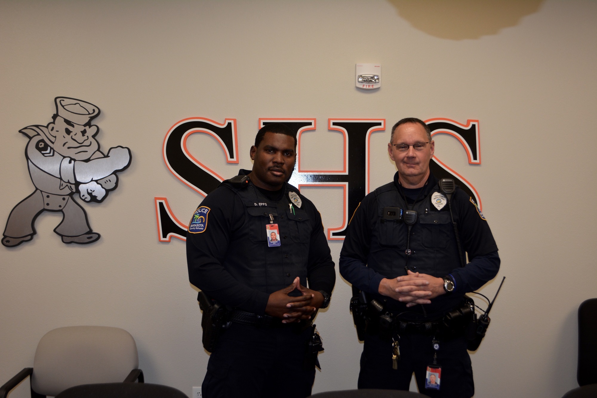 Officers David Epps (left) and Thomas Gallucci (right) are school resource officers for Sarasota High School.
