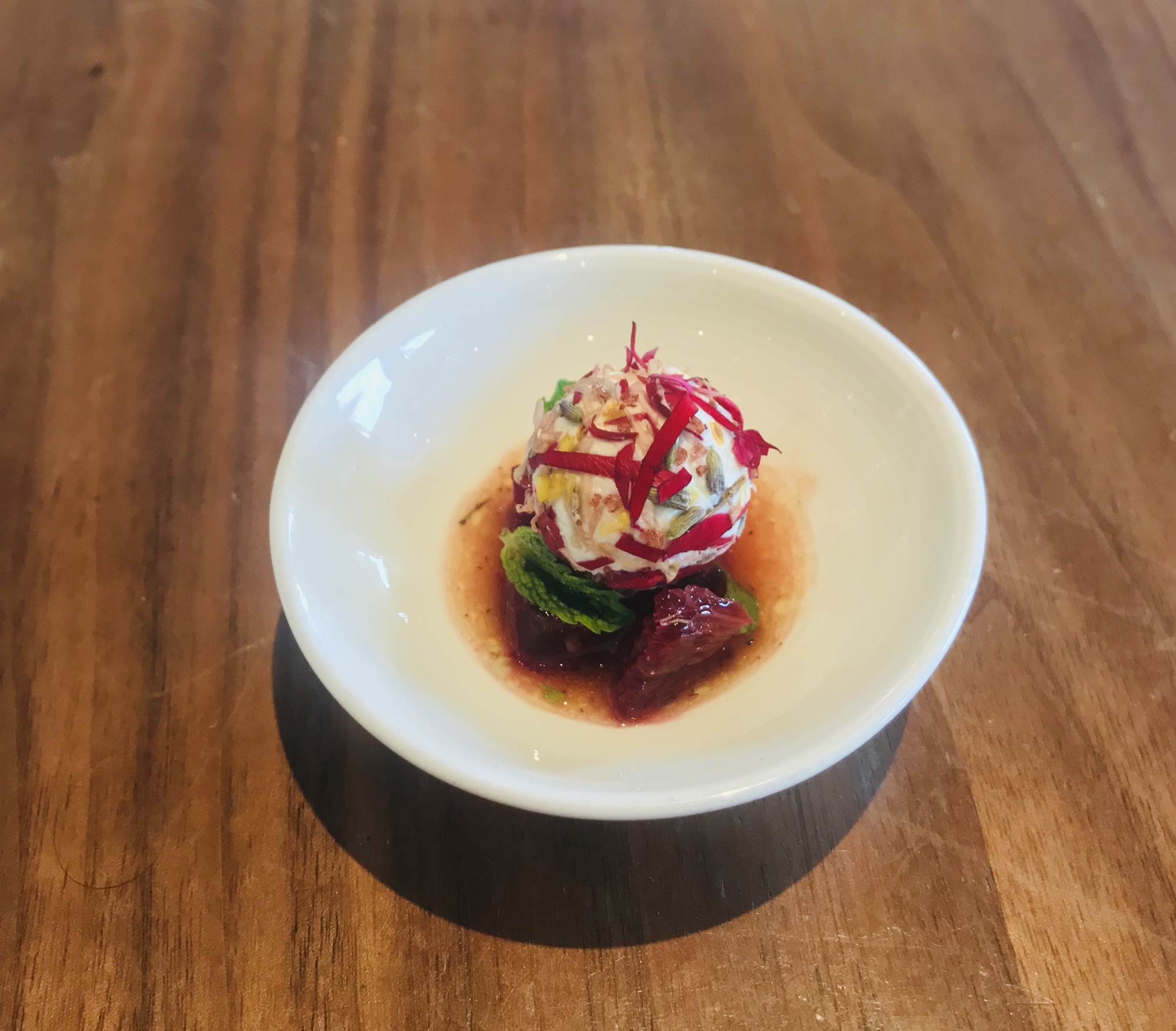 Each table will receive an amuse bouche from the chef, which is a lavender sea salt and rose petal-crusted goat cheese appetizer.   Courtesy photo