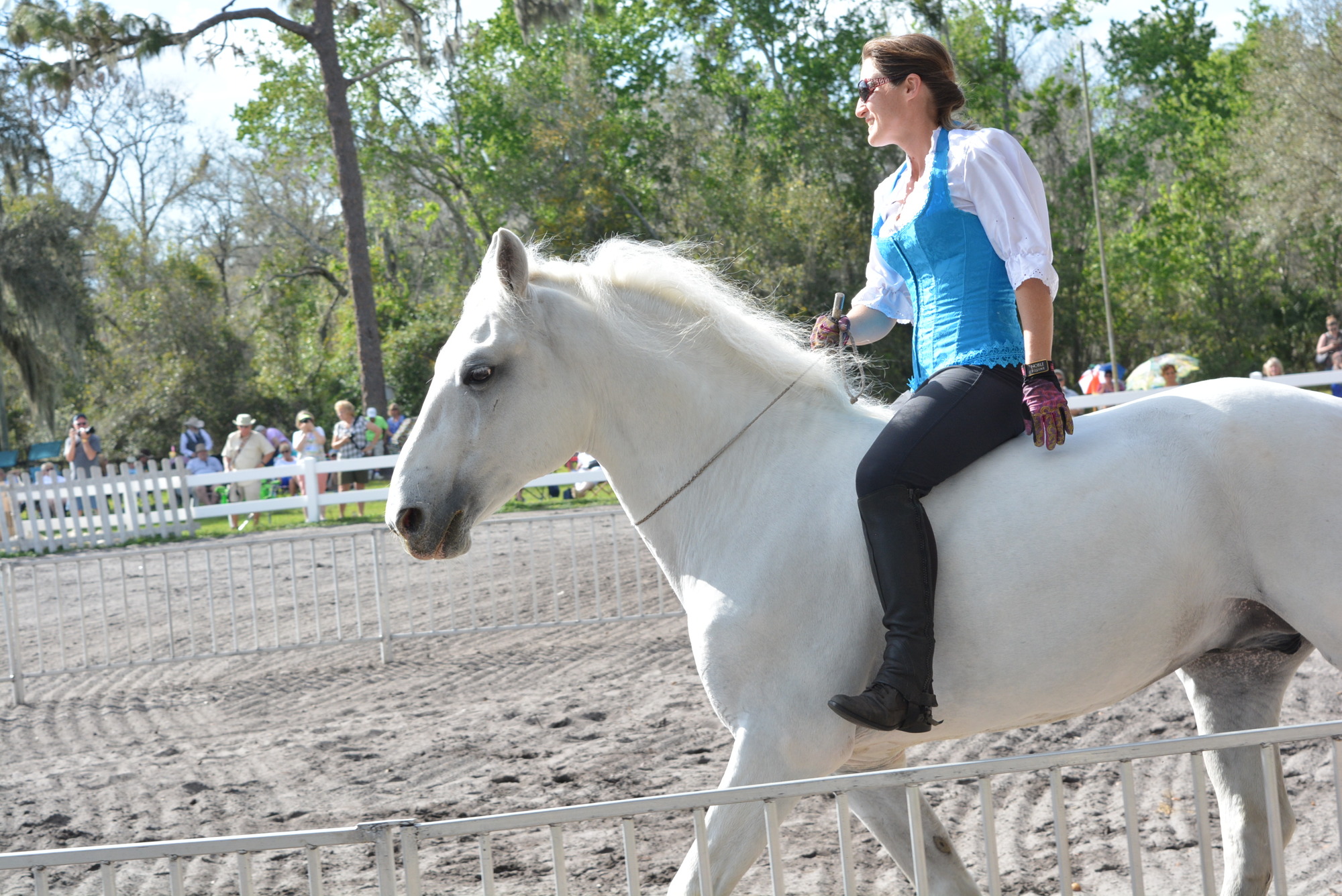 Herrmann's Royal Lipizzan Stallions trainer Rebecca McCullough rides Argentos for a Thursday afternoon equestrian demonstration.