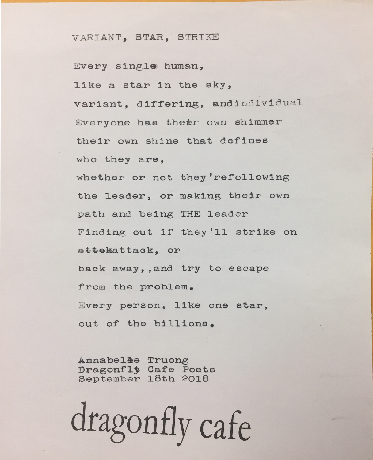 Anabelle Truong made this poem at an event in Sept. 2018.