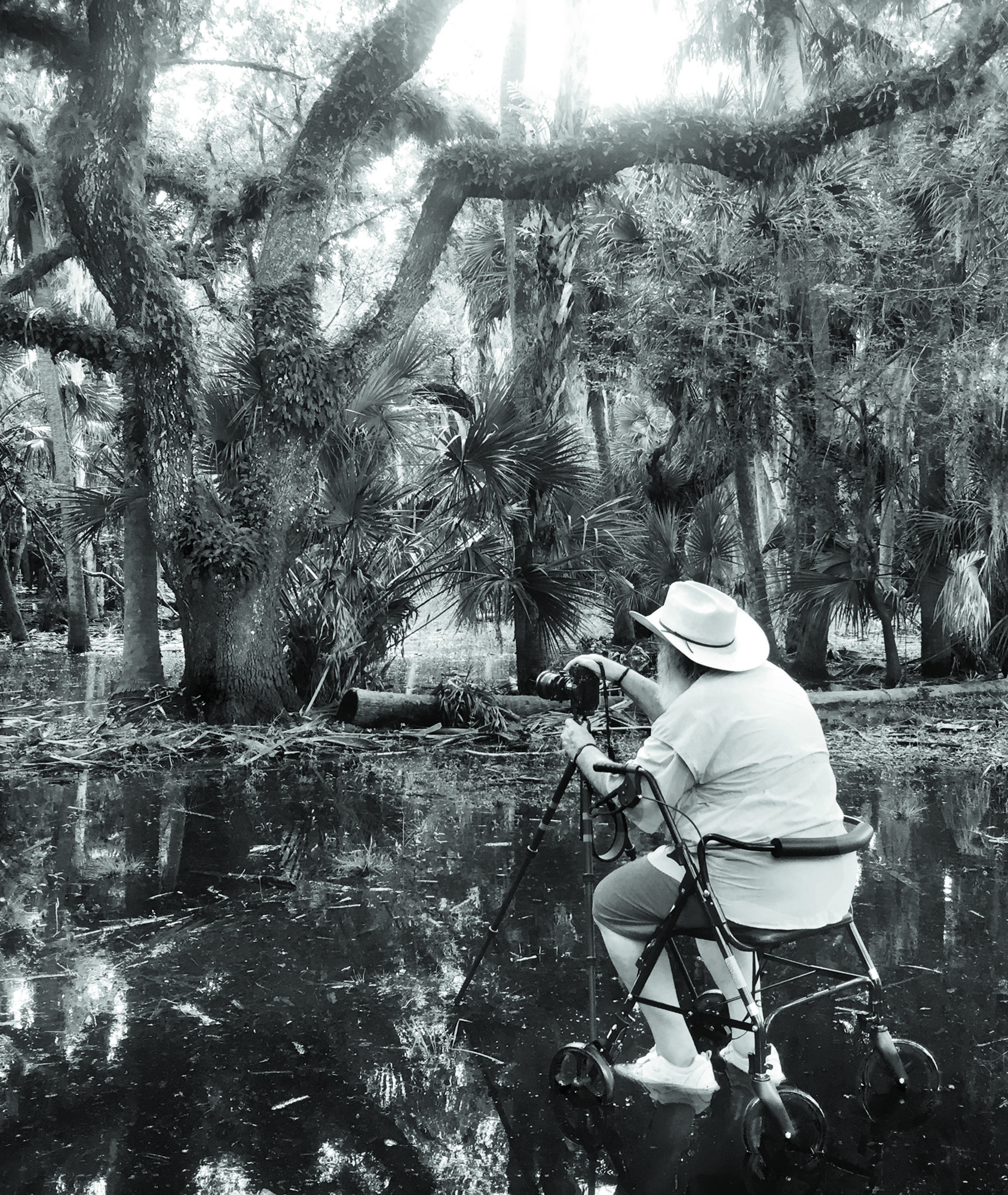 Clyde Butcher wades deep into the waters of Myakka River State Park to get his photos. Photo by Niki Butcher