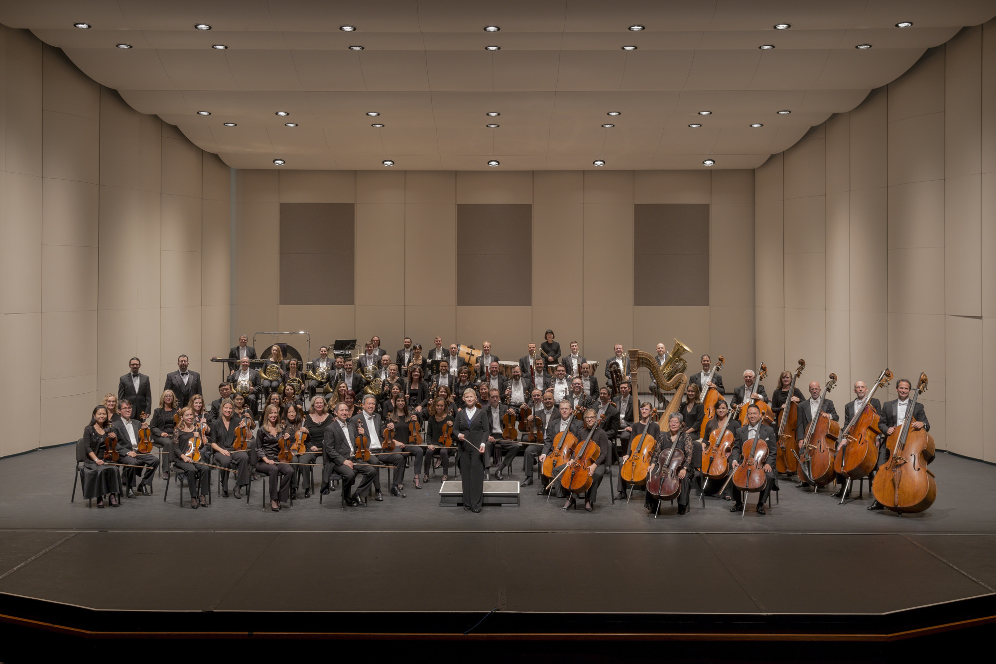 The entire Sarasota Orchestra poses for a photo in 2017 with Estonian conductor Anu Tali, who’s been music director of the group since Aug. 1, 2013. Tali was the fifth music director in the 70-year history of the orchestra. Courtesy photo