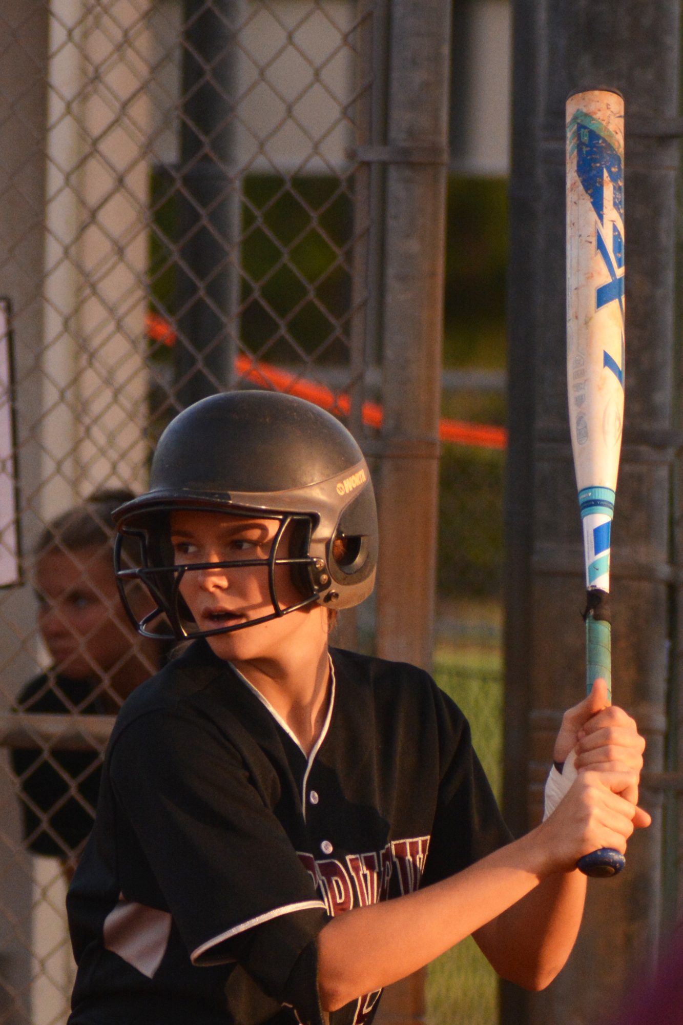 Riverview senior Devyn Flaherty stares down Lakewood Ranch pitcher Brooklyn Lucero at the plate.