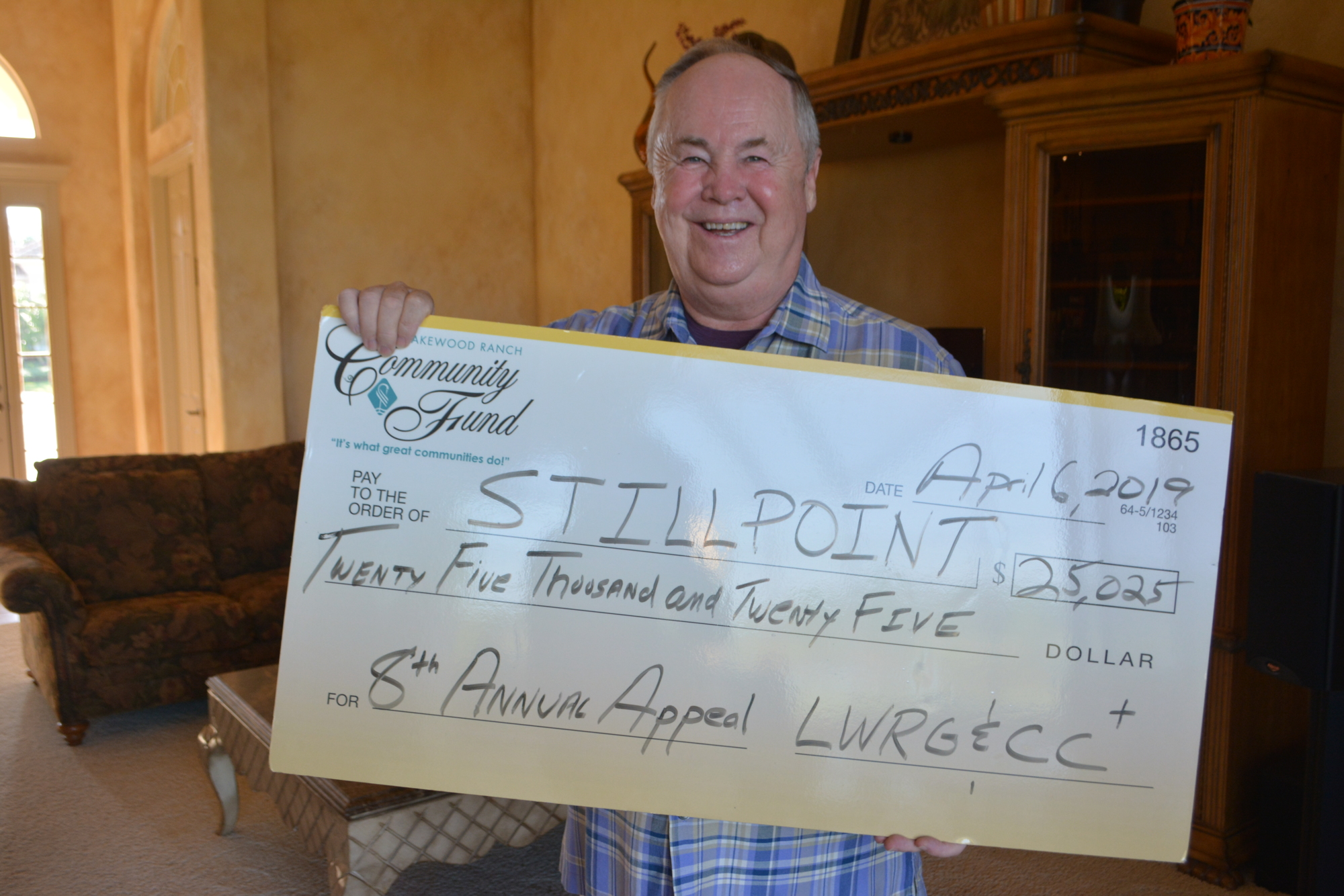 Lakewood Ranch's Bob Smith spearheaded a fundraising drive that raised $25,025 for the Stillpoint House of Prayer.