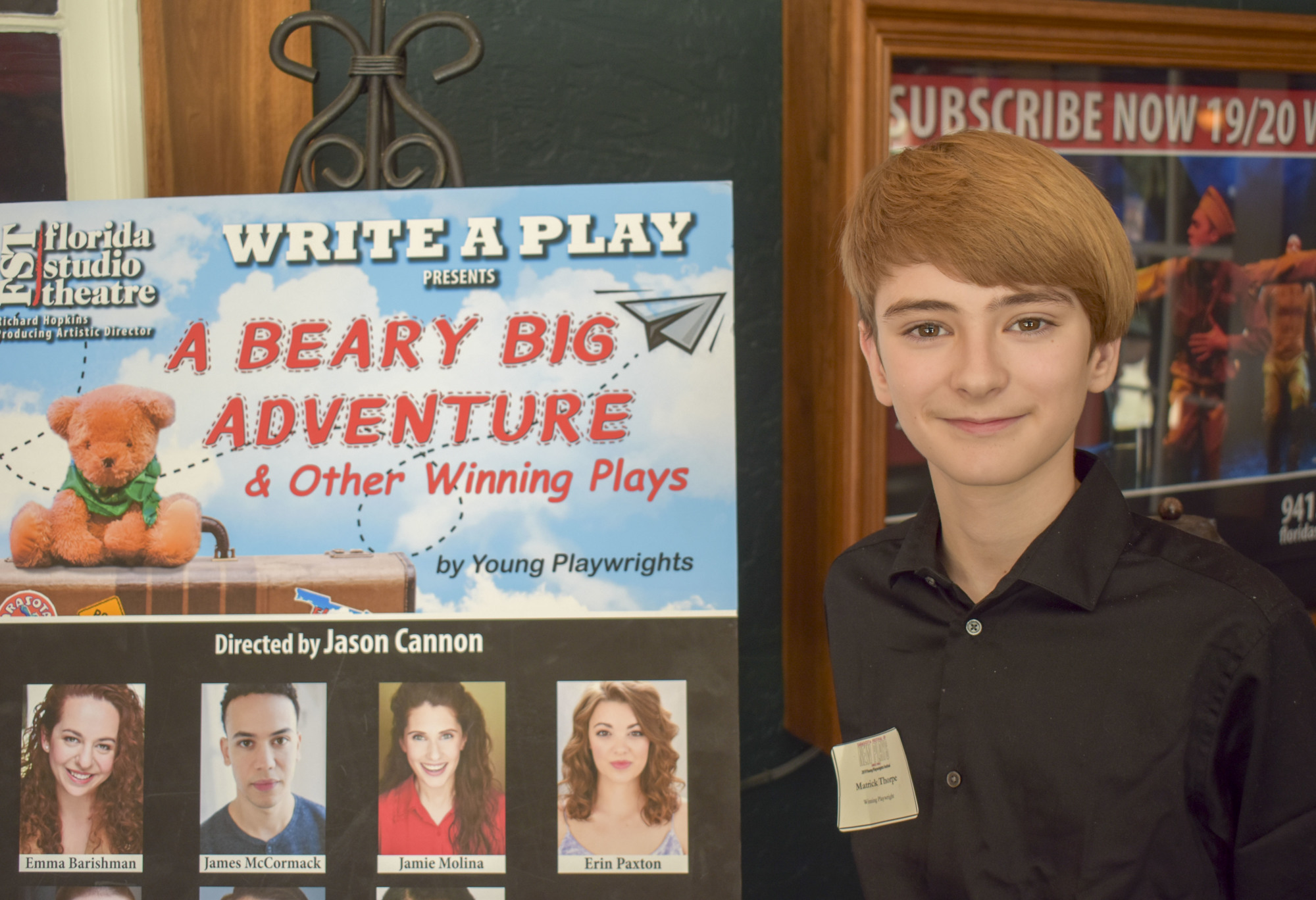 Matrick Thorpe, a sixth grader at Pine View School, has two winning plays in the 2019 Young Playwrights Festival.