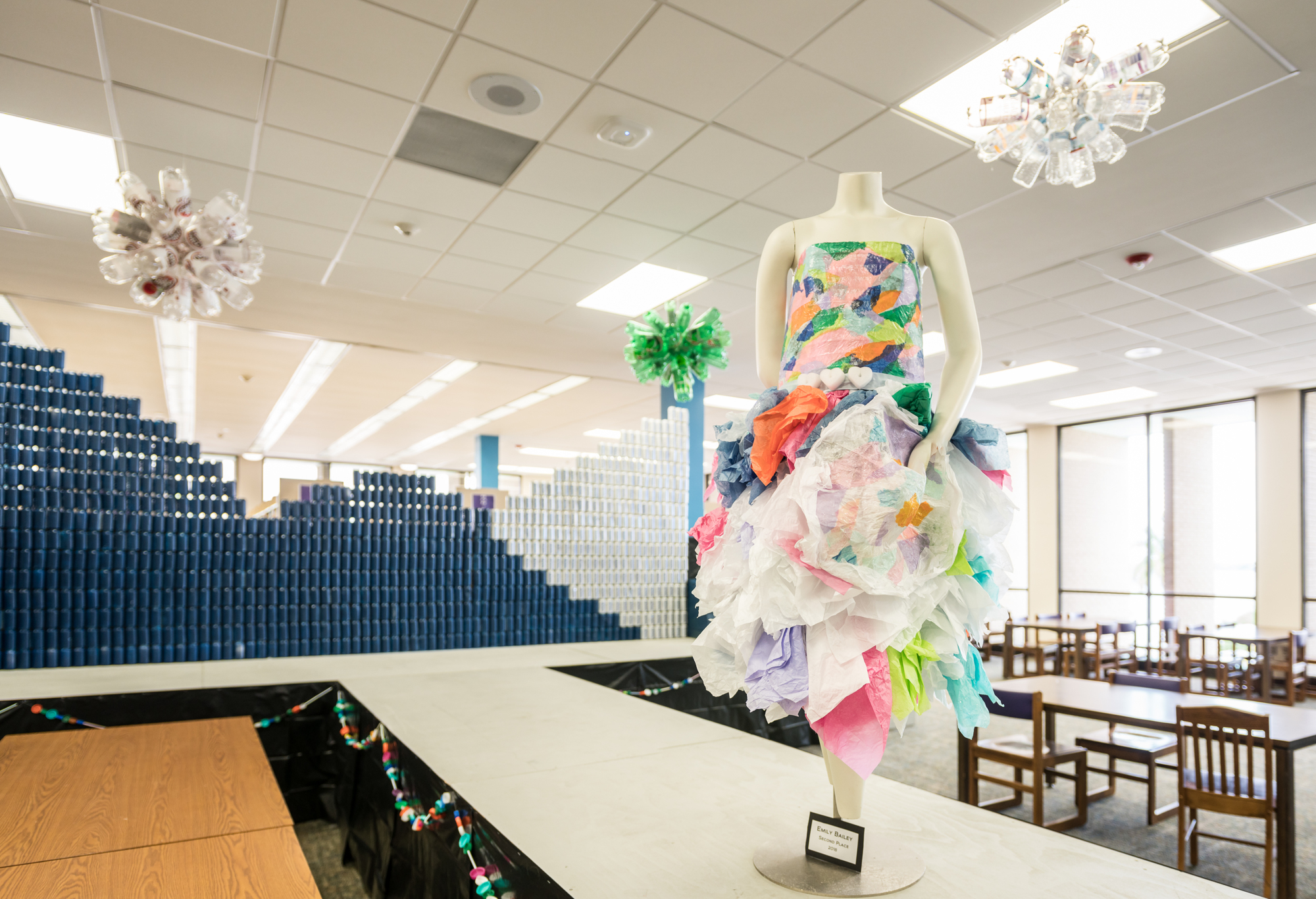 Area 52, considered a “makerspace for teens,” features sewing machines. The library hosts a yearly Recycled Dreams Fashion Show to support fashion design workshops held there.