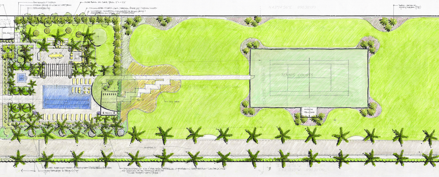 Drawings courtesy of J.E. Charlotte Construction Corp. and DWY Landscape Architects.