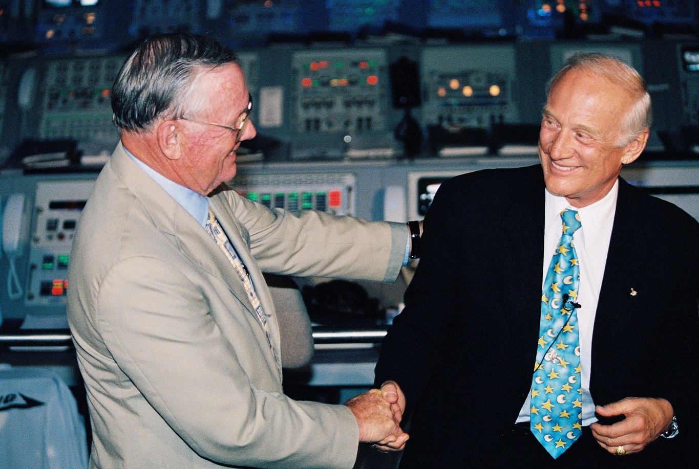 Neil Armstrong and Buzz Aldrin at Kennedy Space Center on July 16, 1999 during a 30th anniversary celebration. The crew would get together every 10 years to reflect on the mission.