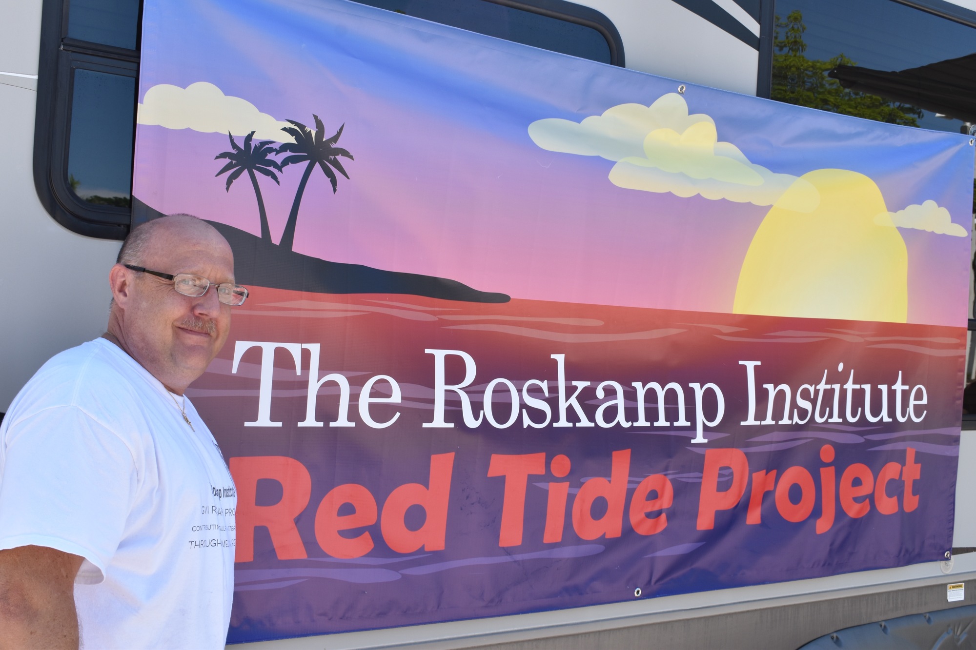 David Patterson is pictured here next to his RV, which Roskamp is using for its roving volunteer drives. 