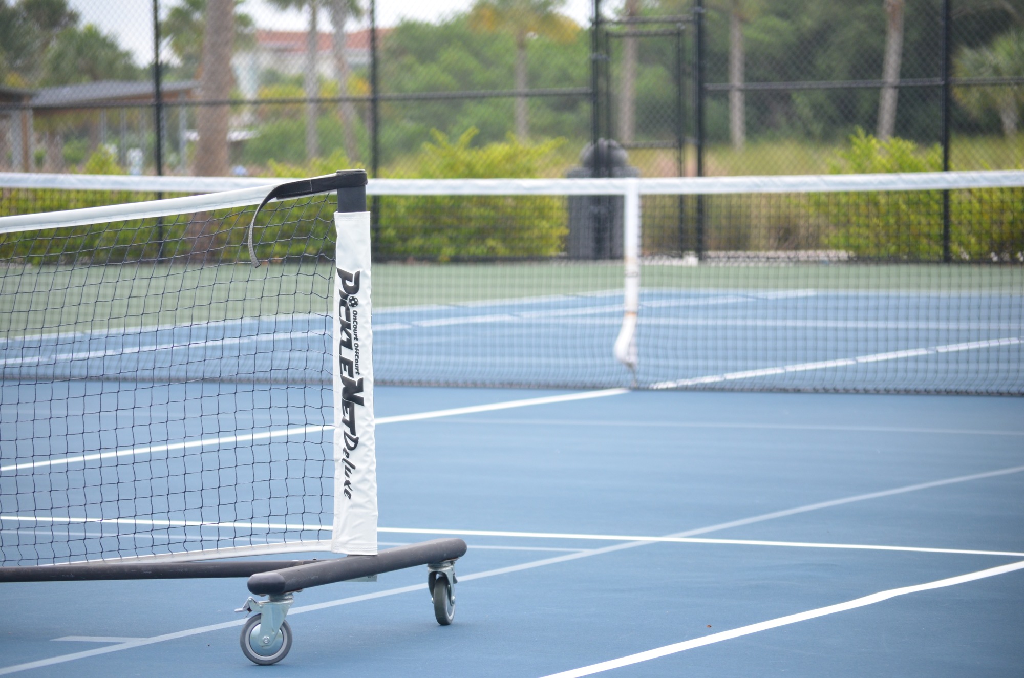 The Bayfront Park tennis courts are outfitted with additional lines and portable pickleball courts.