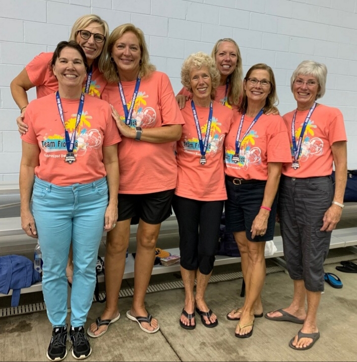 Team Florida members Diane Roller, Kathy Clark, Nancy Moore, Laura Clearie, Ruth Thompson, Cheryl Roller and Debbie Robertson, who won a gold medal for their combo performance. Photo courtesy Andrew Clearie.