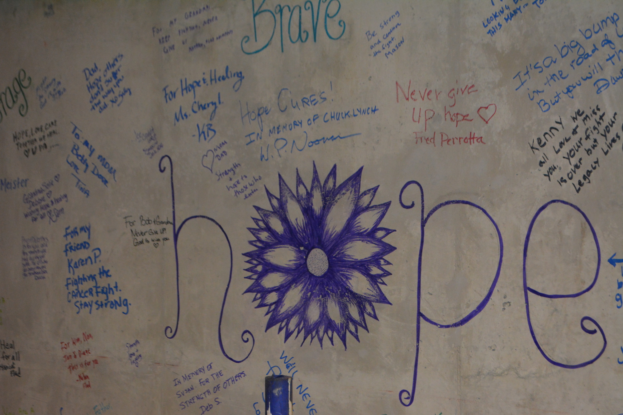 Heartfelt messages from staff and patients spread across the wall of one of two linear accelerator vaults of the almost-completed Radiation Oncology Center. The facility is scheduled to be treating patients by August 2020.