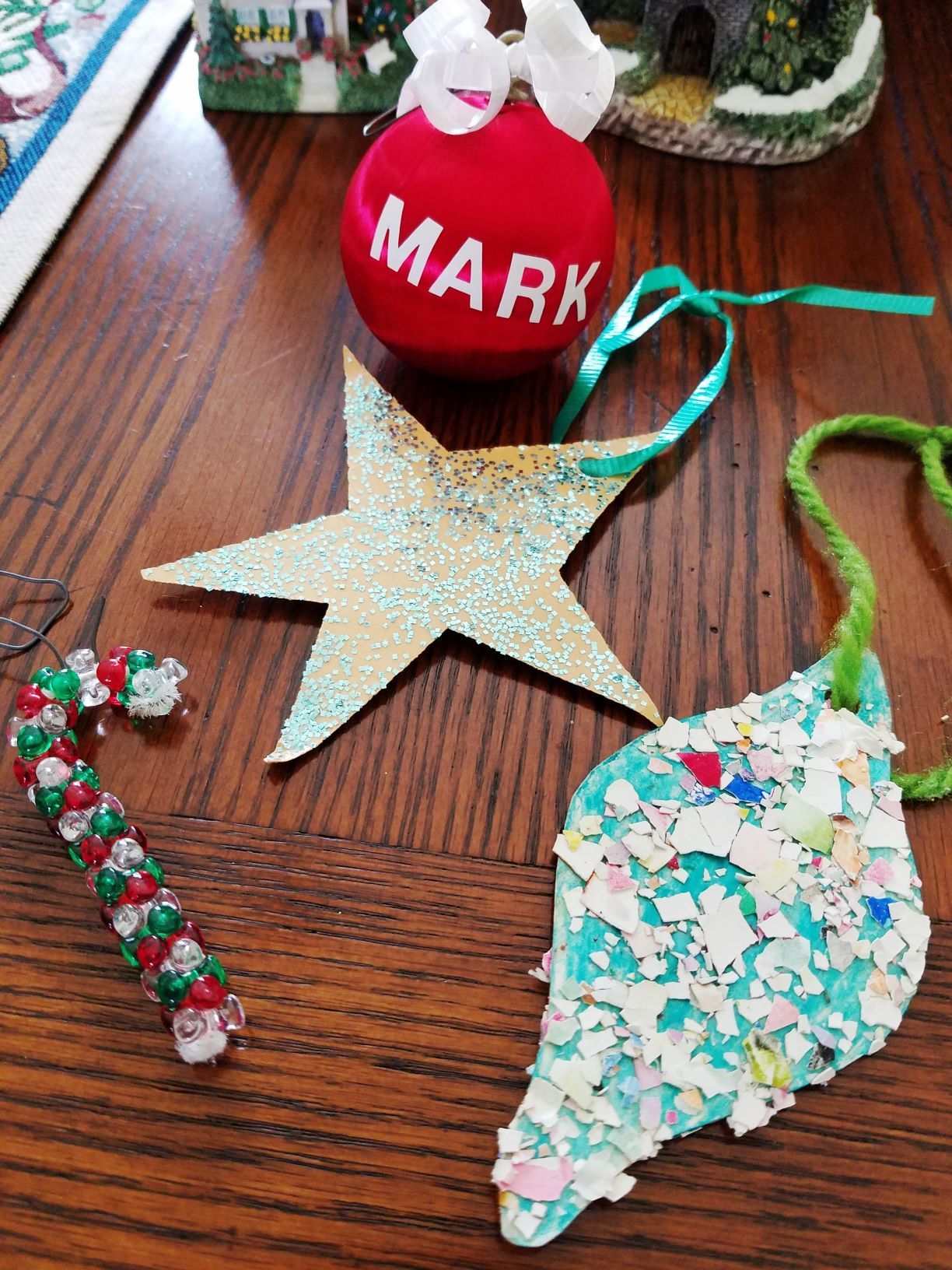 Ornaments made by Mary Ann Brady's granddaughter Jillian and son Mark. Photo courtesy of Mary Ann Brady. 