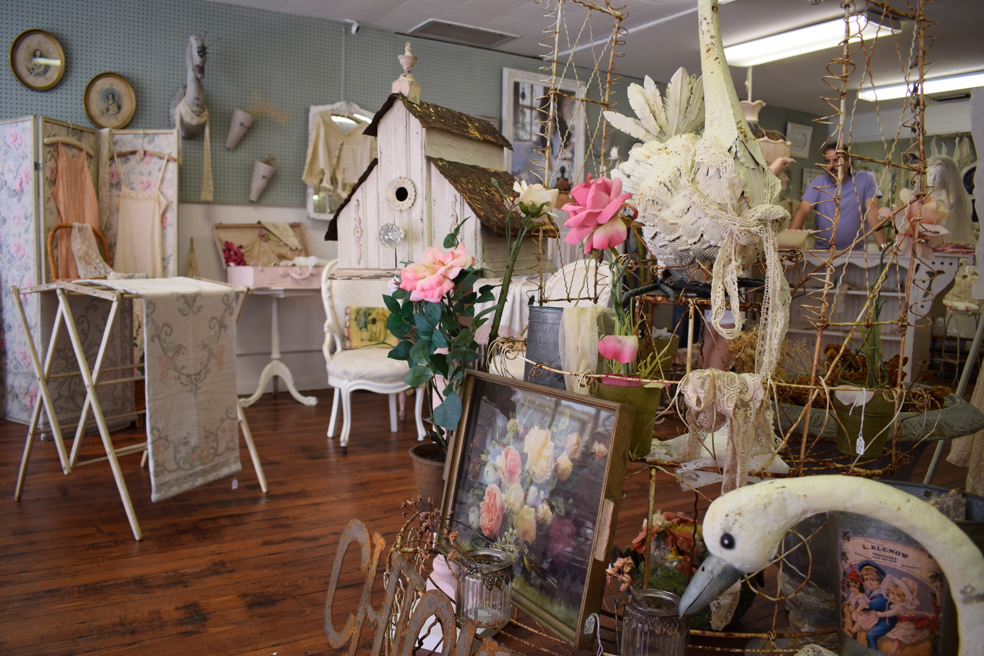 The Vintage Garden shop offers everything from pastel-hued gowns to metal decorative pieces.