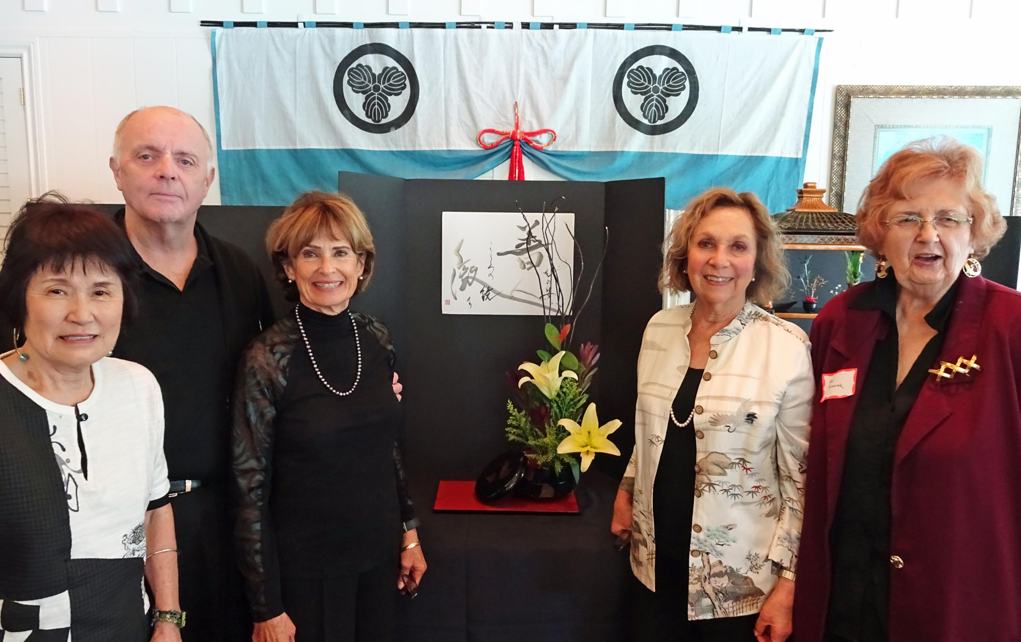 Organizers of the Timeless Ikebana event were Kimiko Ikeda, George Schofield, Doris Botshon, Joan Gushiken and Pat Bonarek (president).  Courtesy photo.