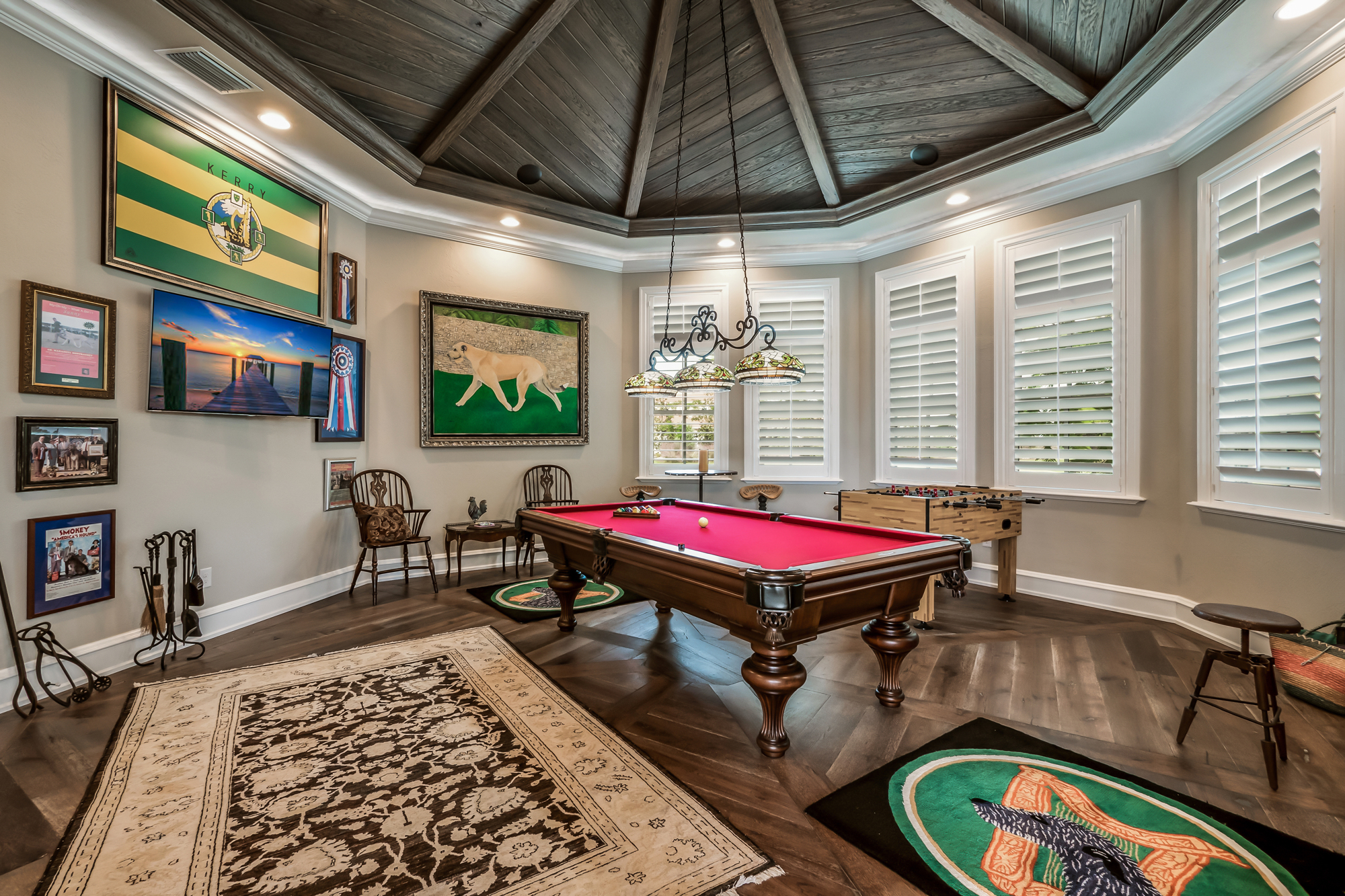 A game room provides entertainment for eight visiting grandkids.