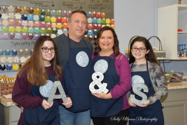 Alexandra, Scott, Angela and Samantha DeVine are excited A&S Paint Studio is finally open.  Angela DeVine named the studio in honor of her daughters. Courtesy photo.
