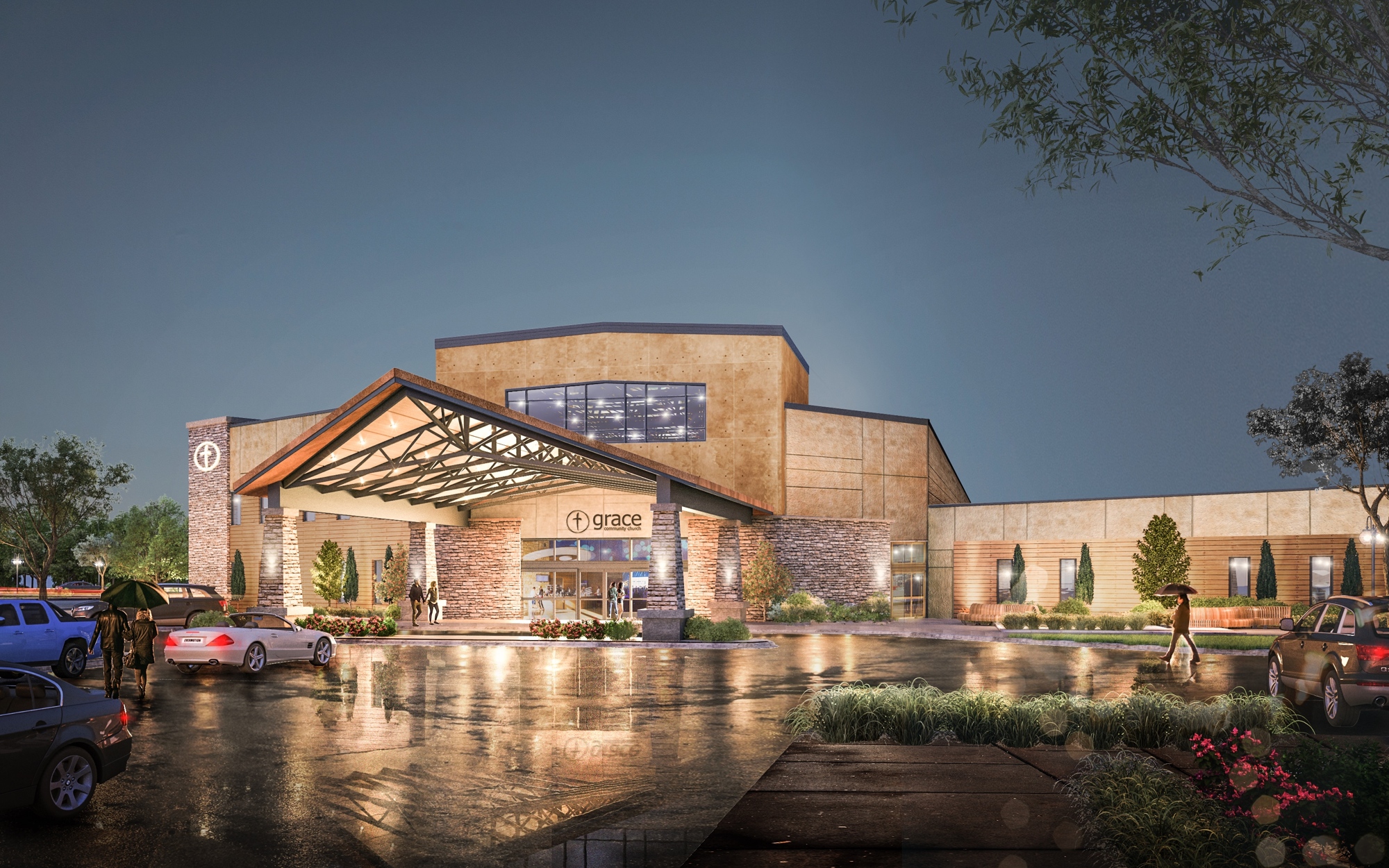 This rendering shows the future 45,000-square-foot Grace Community Church facility at the southeast corner of Professional Parkway East and Lakewood Ranch Boulevard.