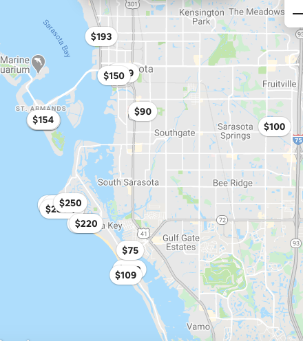Several places in Sarasota County offer rentals on Airbnb for one night stays.