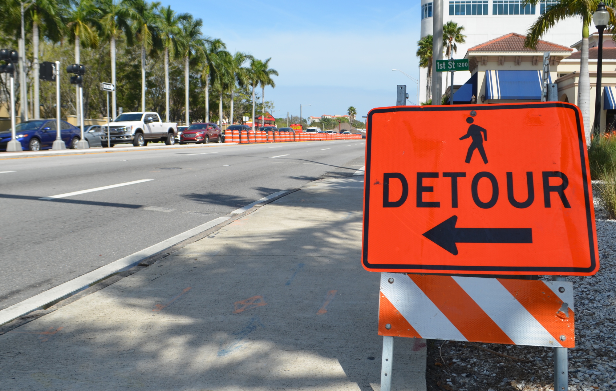 Motorists now drive on a temporary detour while passing the area of Fruitville Road on U.S. 41. 