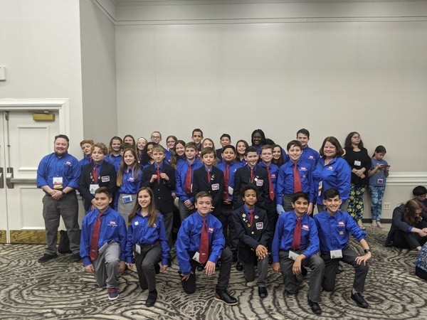 Mona Jain Middle School's Technology Student Association team celebrates an overall fourth place finish at the state competition. The team placed in the top 10 in 28 events. It entered in 34 events.  Courtesy photo.