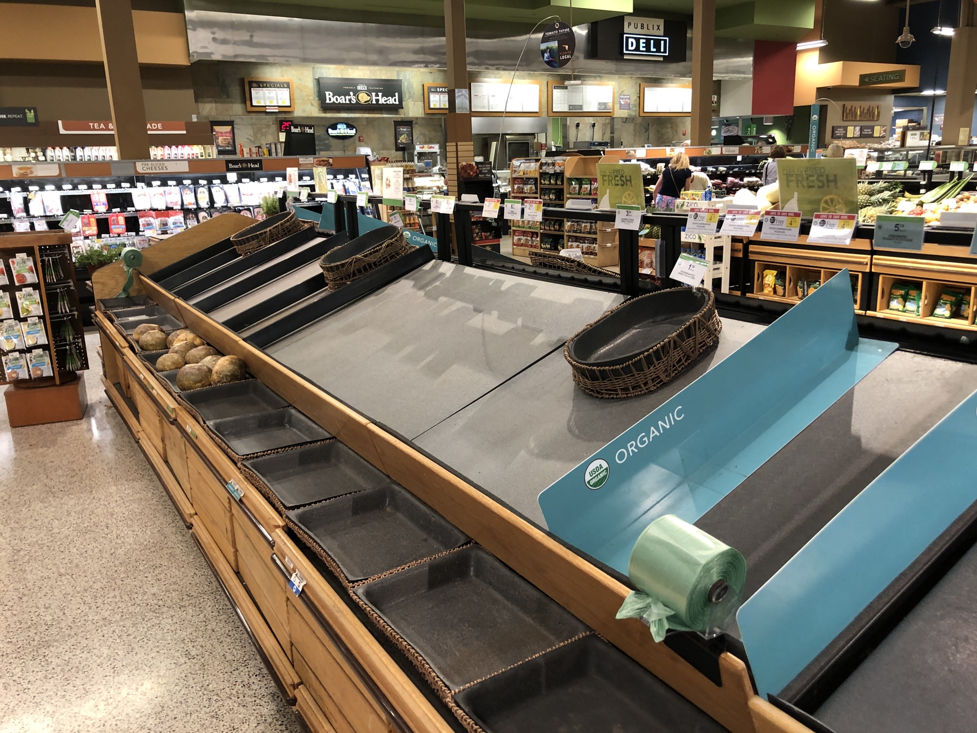 Produce shelves were largely bare for a while at Publix over the weekend.