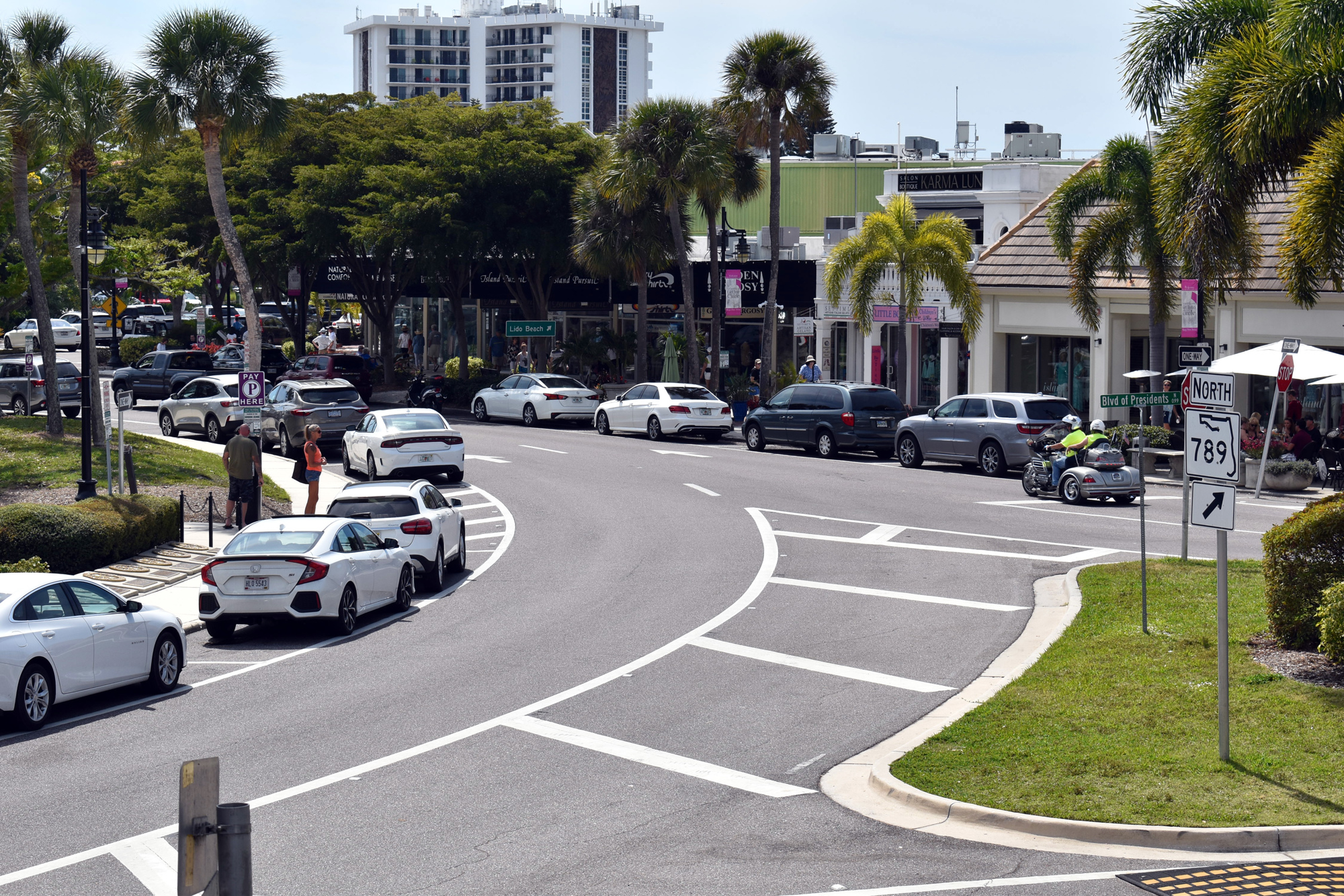 St. Armands Circle was less crowded than usual as many elected to stay home rather than shop.