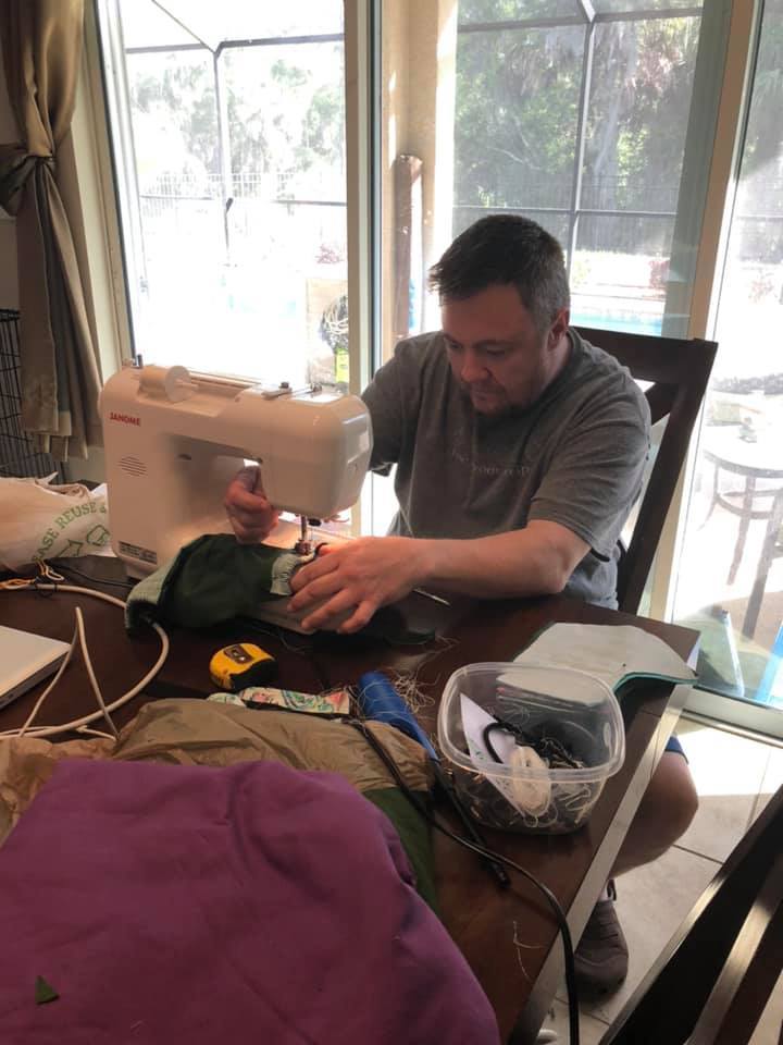 Mona Jain Middle School teacher Adam Nowicki is sewing and using a 3-D printer to make face shields and masks to donate. Courtesy photo.