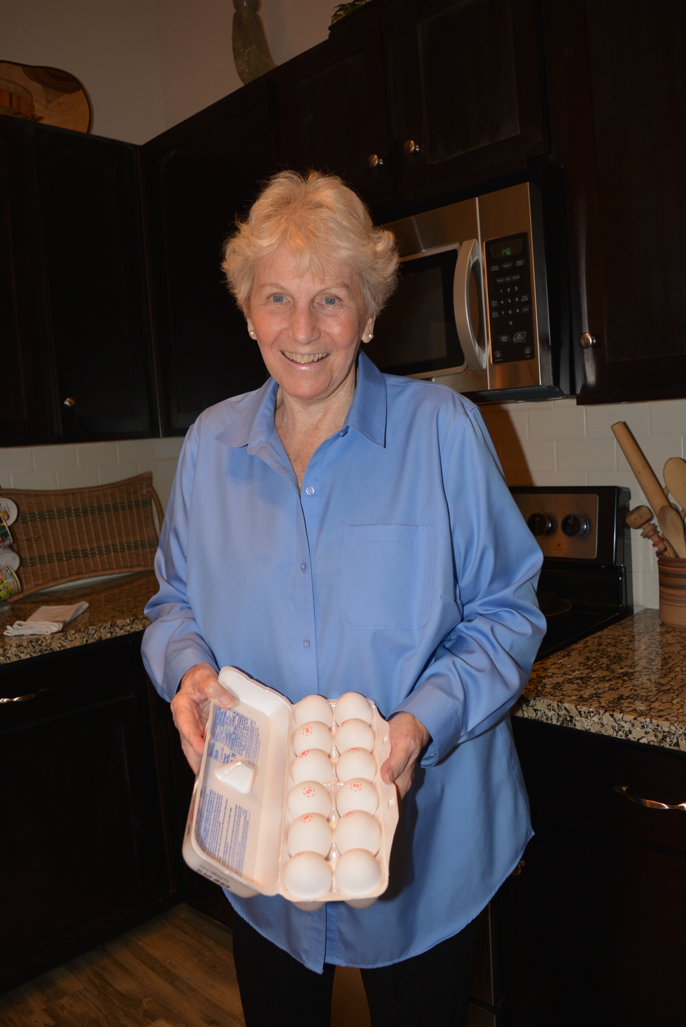 Lakewood Ranch's Sandy Hughes loves eggs and has been happy eating scrambled eggs every day. She keeps her pan out and ready.