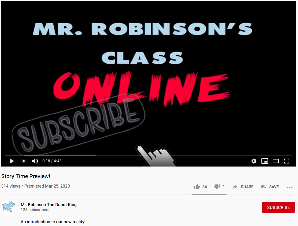 Chris Robinson, a teacher at R. Dan Nolan Middle School, uses a YouTube channel he created to live stream his lessons to students.